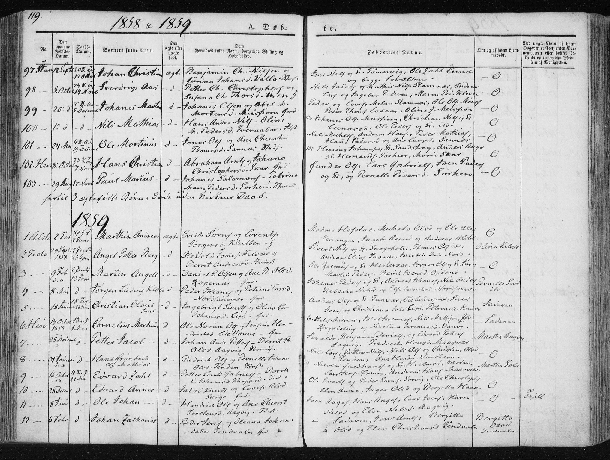 Ministerialprotokoller, klokkerbøker og fødselsregistre - Nordland, SAT/A-1459/830/L0446: Parish register (official) no. 830A10, 1831-1865, p. 119