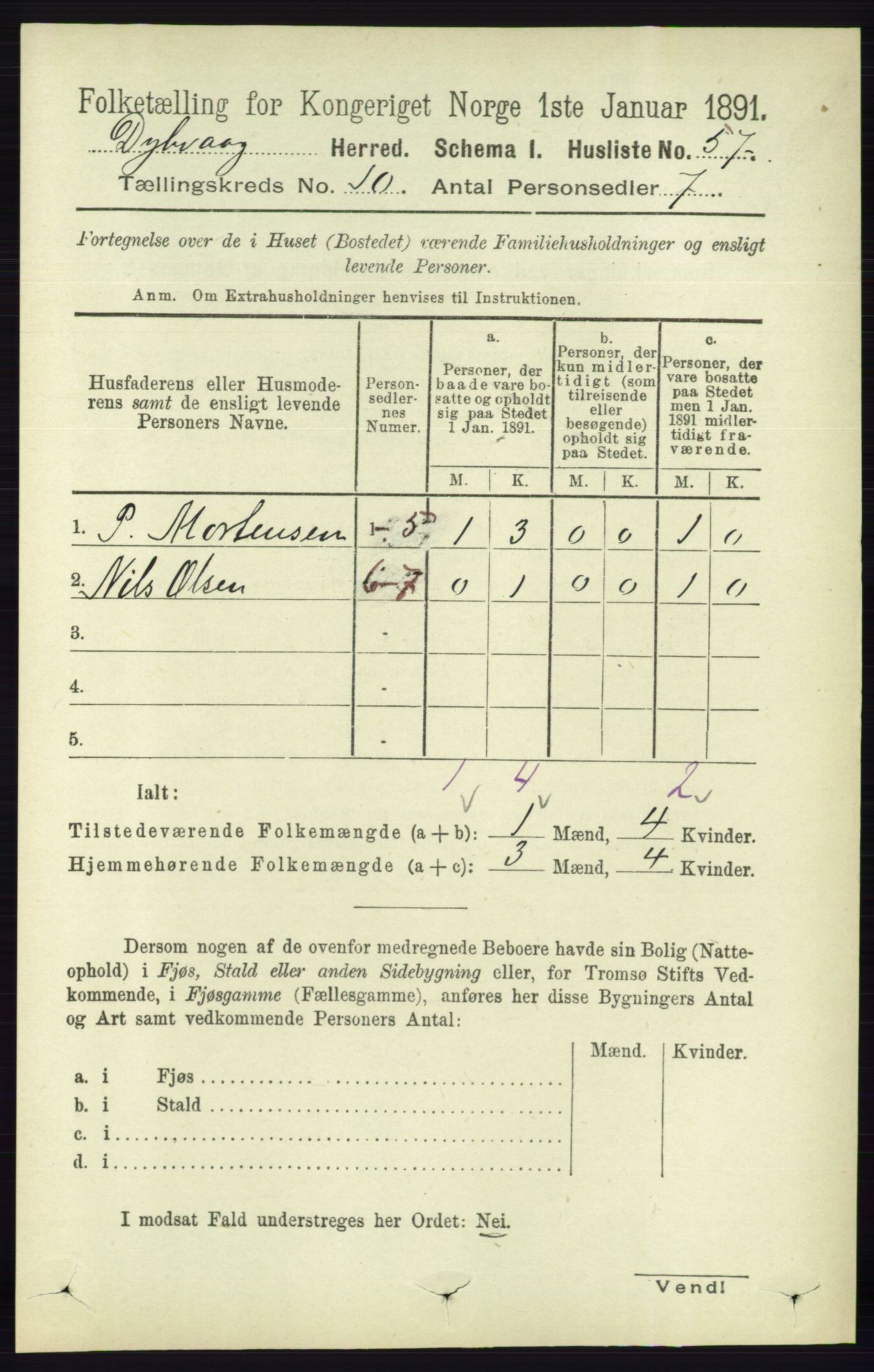 RA, 1891 census for 0915 Dypvåg, 1891, p. 3679