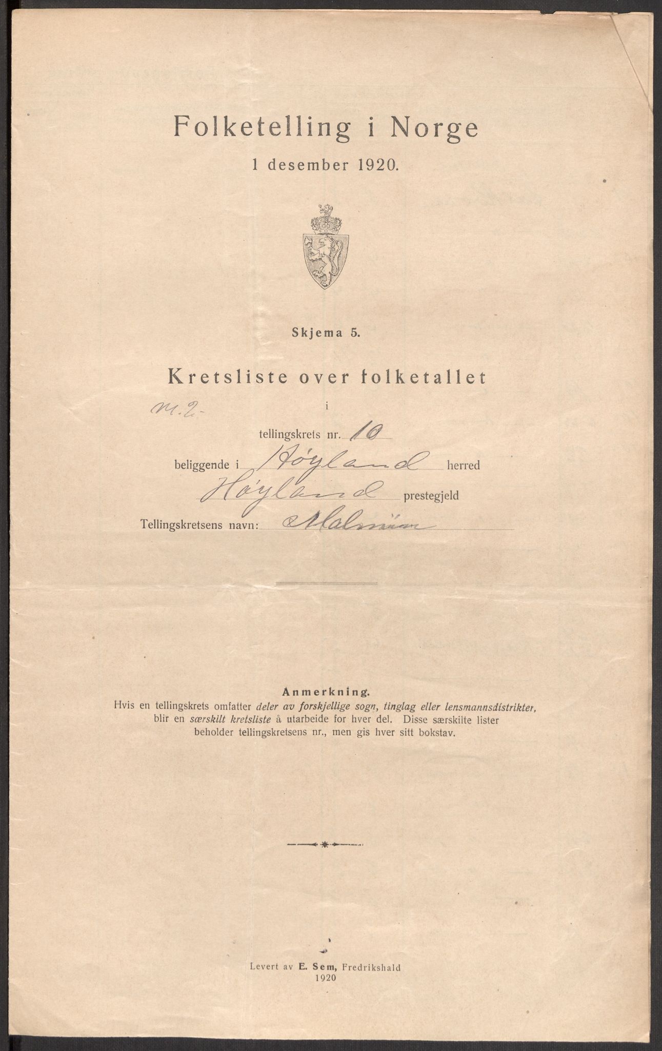 SAST, 1920 census for Høyland, 1920, p. 39