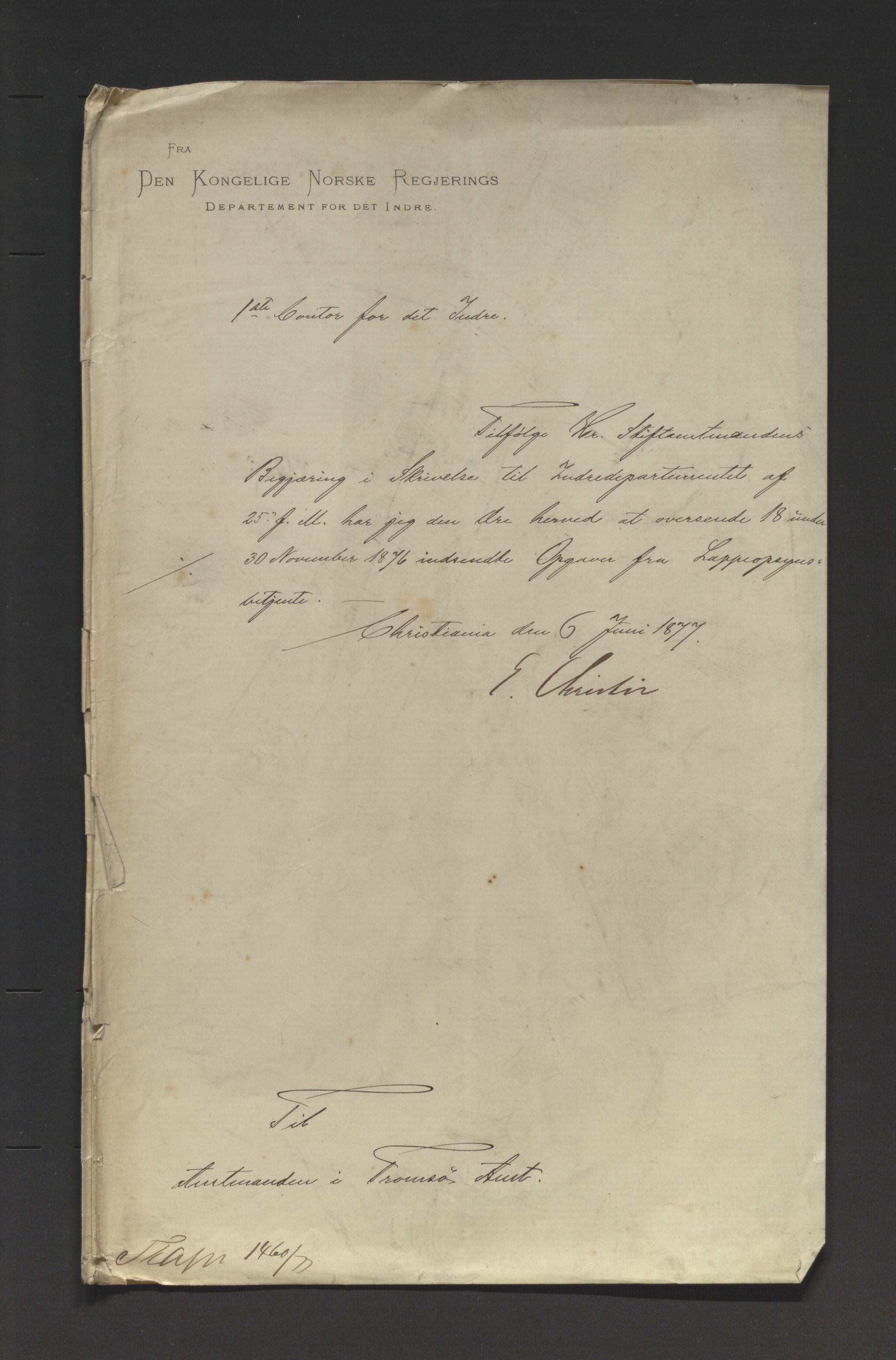Fylkesmannen i Troms, SATØ/S-0001/A7.46/L2460/0001: Samiske saker / Lappevesenet - årsberetninger, 1867-1877, p. 435