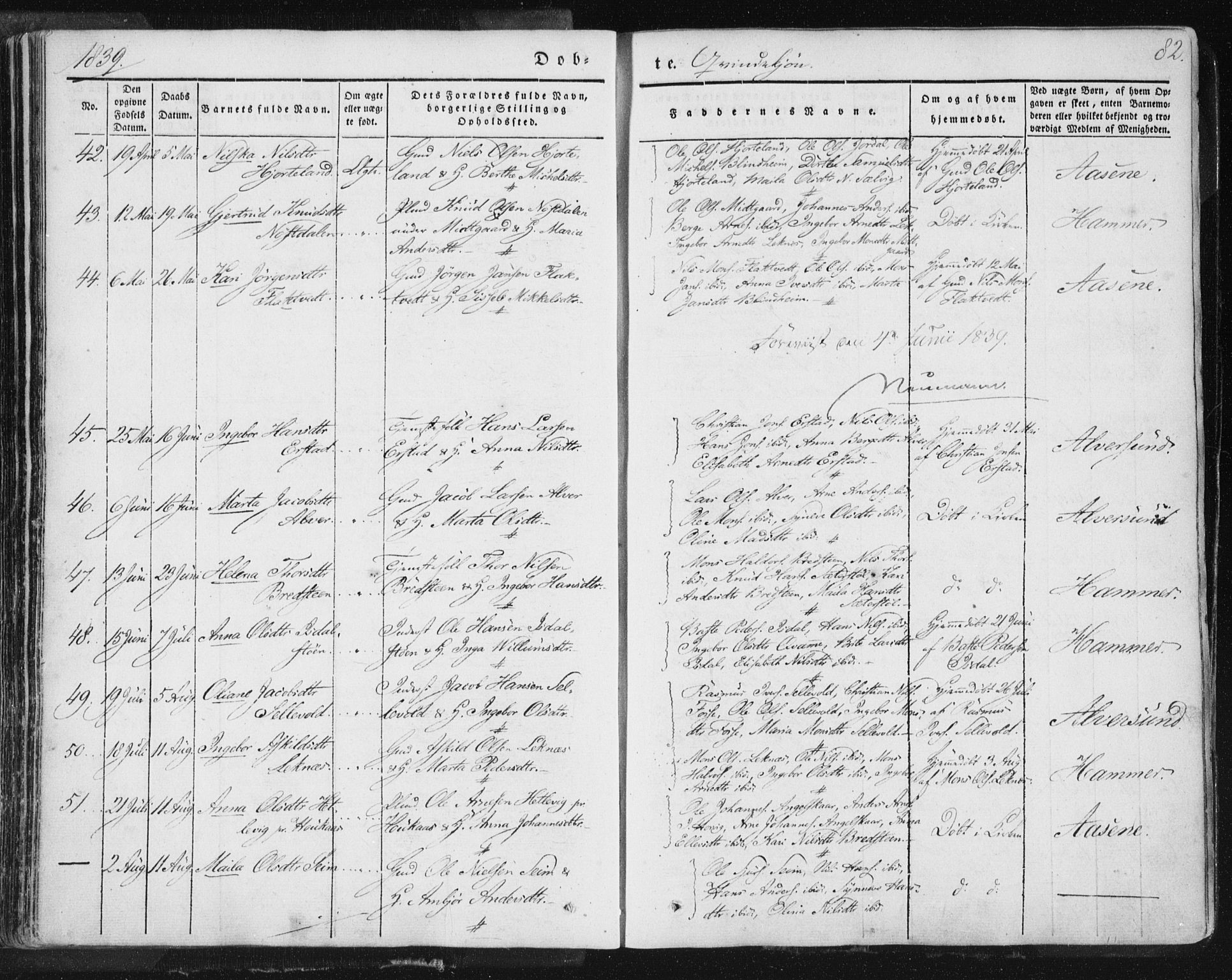 Hamre sokneprestembete, AV/SAB-A-75501/H/Ha/Haa/Haaa/L0012: Parish register (official) no. A 12, 1834-1845, p. 82