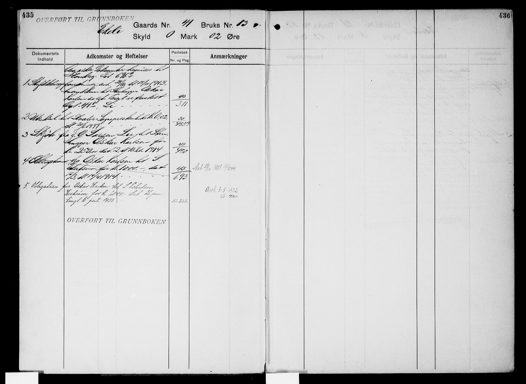 Onsøy sorenskriveri, AV/SAO-A-10474/G/Gb/Gbc/L0003: Mortgage register no. III 3, 1913, p. 435-436