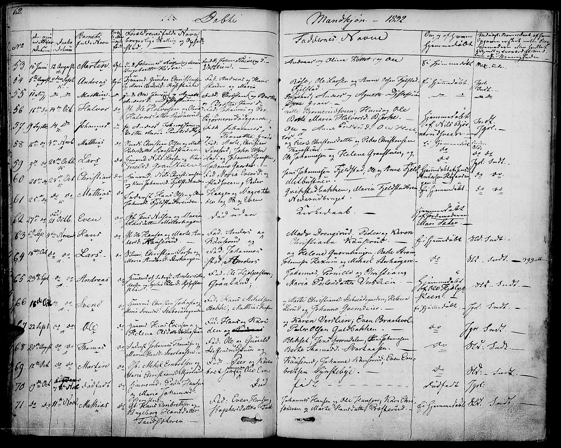 Vestre Toten prestekontor, SAH/PREST-108/H/Ha/Haa/L0002: Parish register (official) no. 2, 1825-1837, p. 62