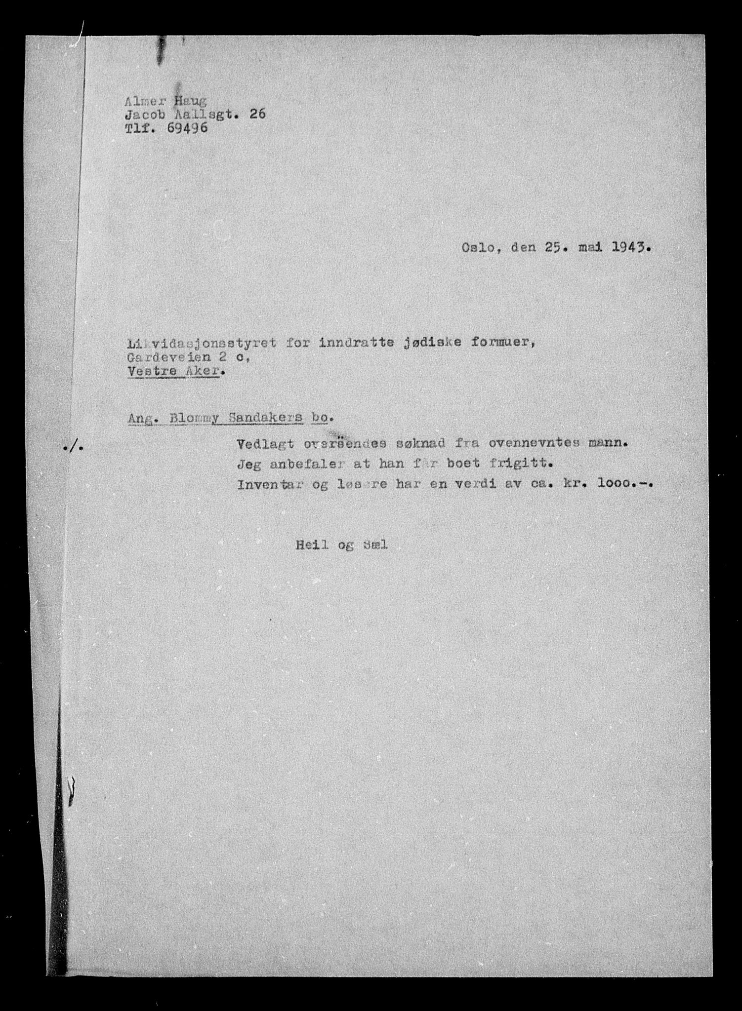Justisdepartementet, Tilbakeføringskontoret for inndratte formuer, AV/RA-S-1564/H/Hc/Hcc/L0977: --, 1945-1947, p. 5