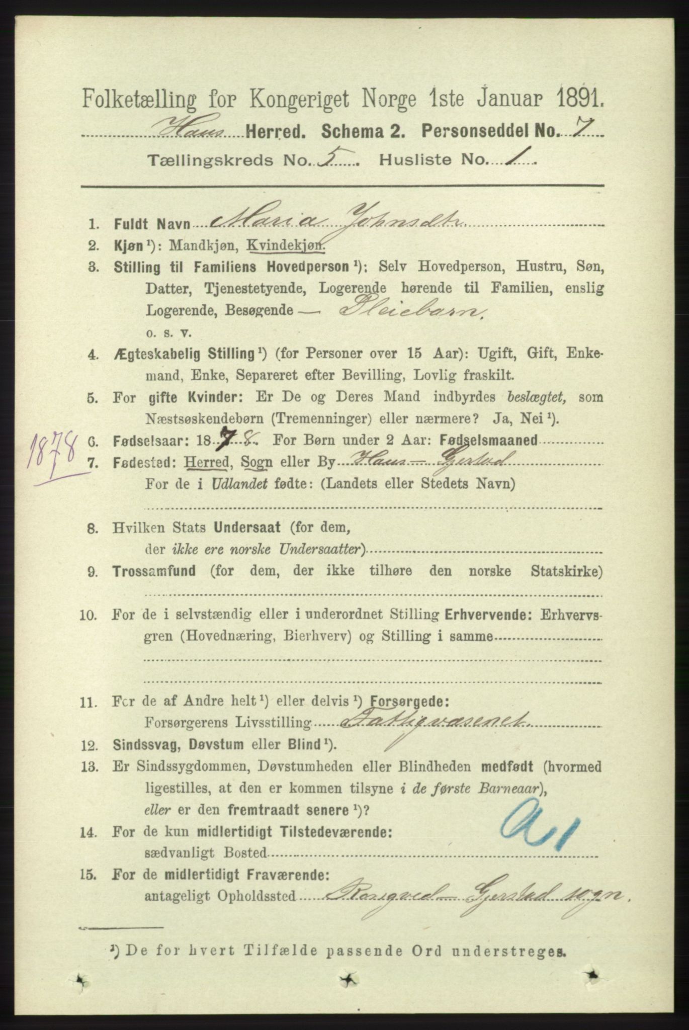 RA, 1891 census for 1250 Haus, 1891, p. 1828