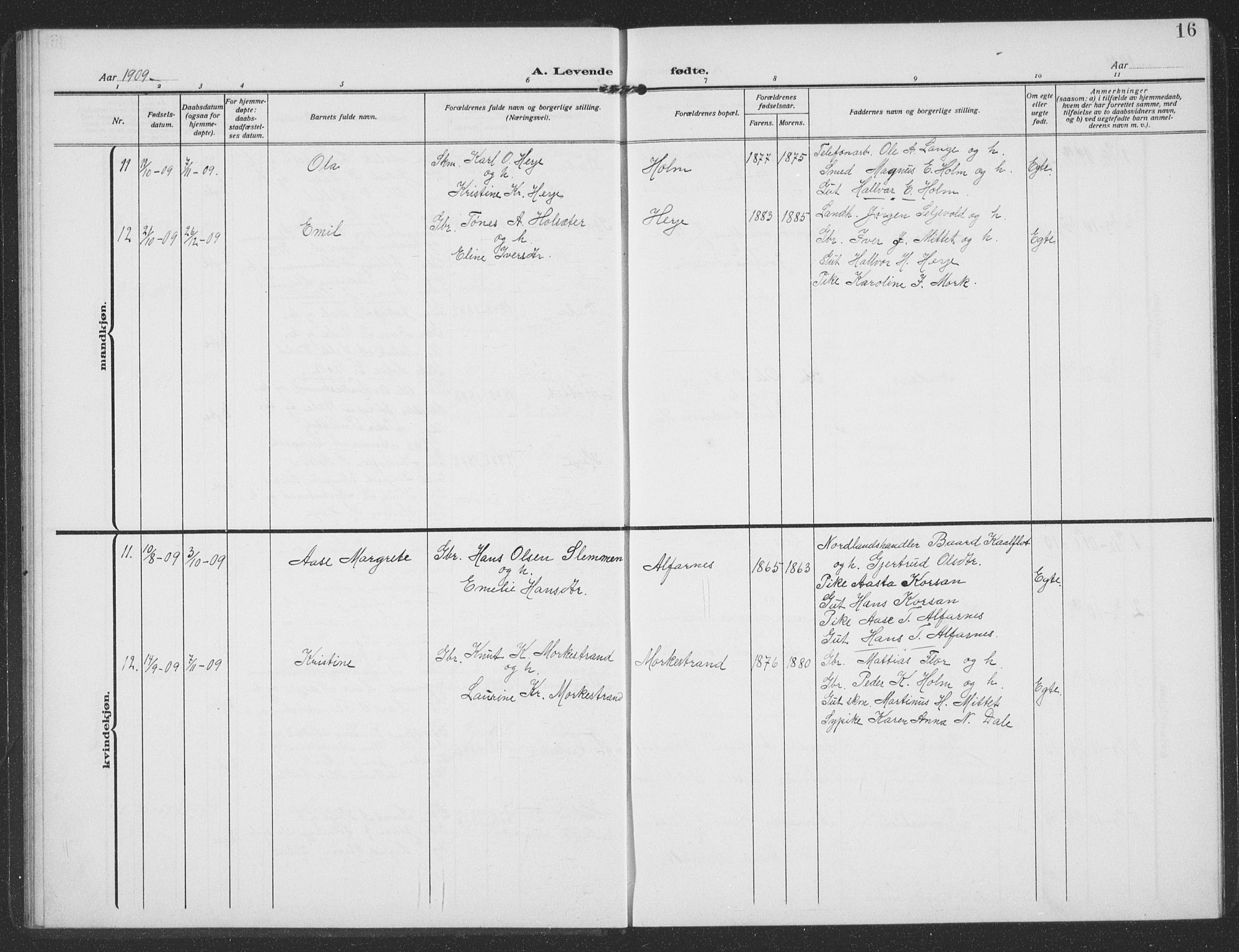 Ministerialprotokoller, klokkerbøker og fødselsregistre - Møre og Romsdal, AV/SAT-A-1454/549/L0615: Parish register (copy) no. 549C01, 1905-1932, p. 16