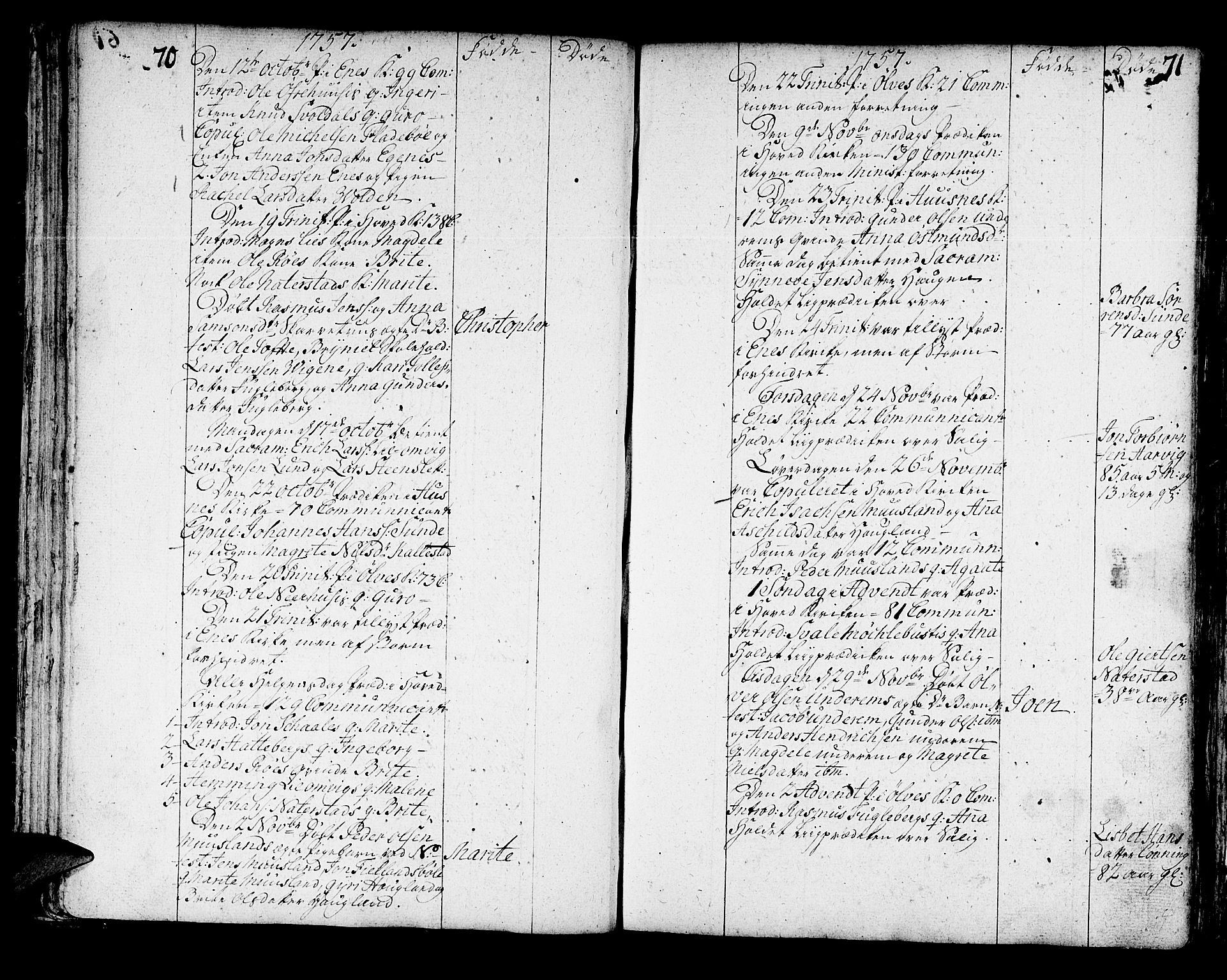 Kvinnherad sokneprestembete, SAB/A-76401/H/Haa: Parish register (official) no. A 3, 1754-1777, p. 70-71