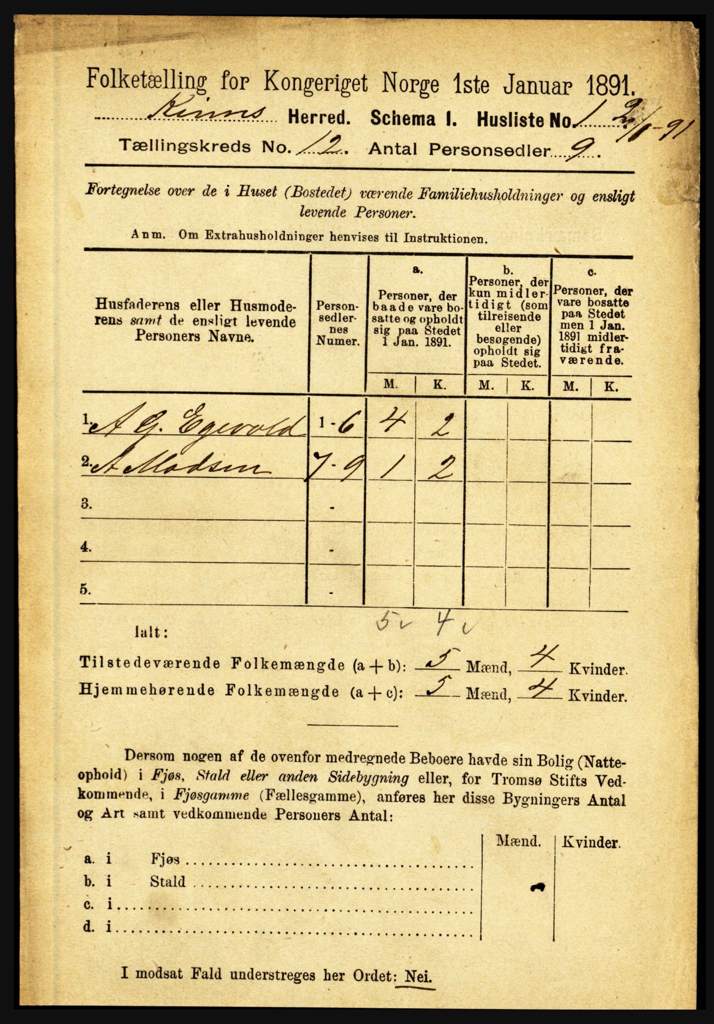 RA, 1891 census for 1437 Kinn, 1891, p. 4431