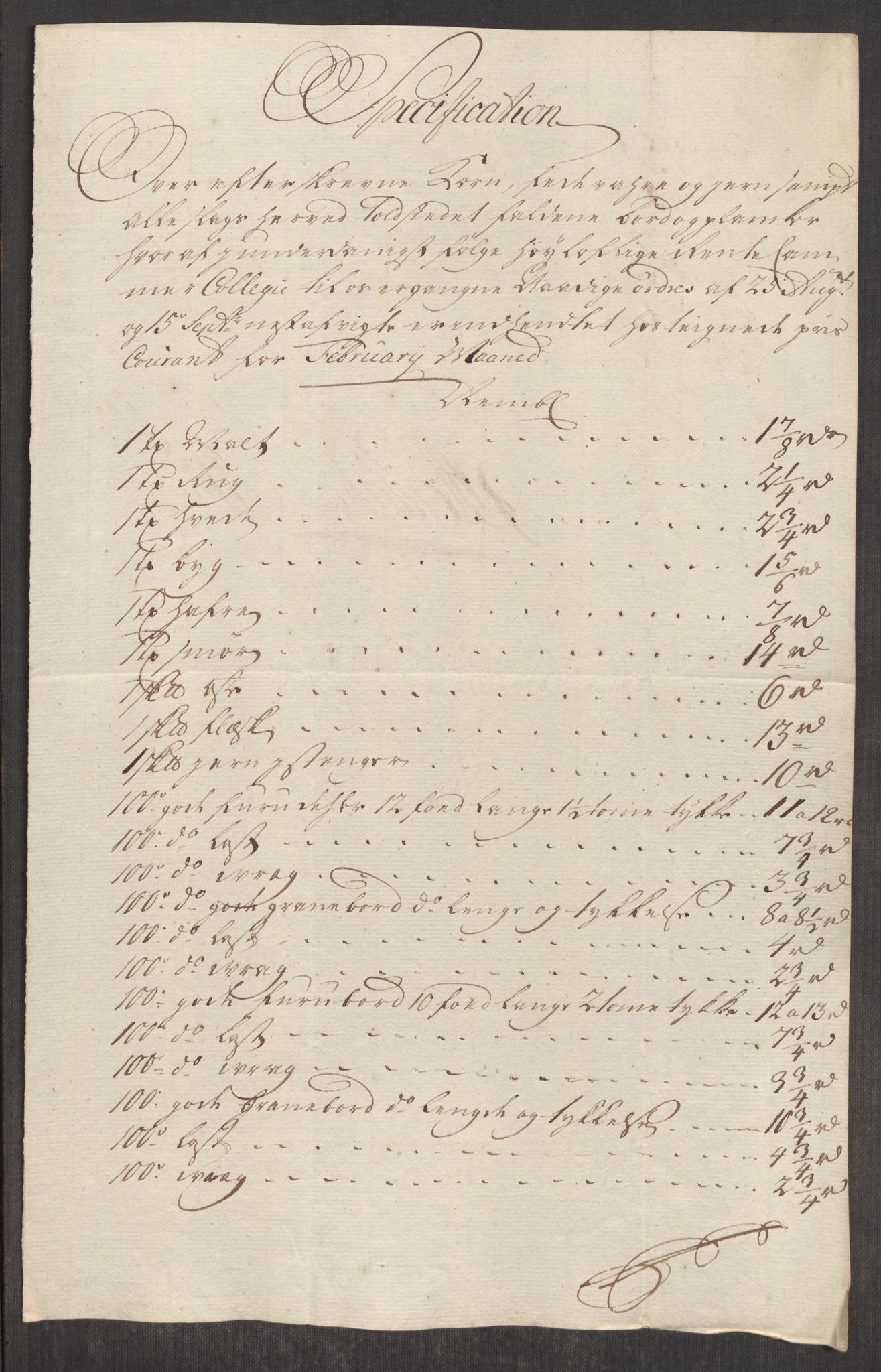 Rentekammeret inntil 1814, Realistisk ordnet avdeling, RA/EA-4070/Oe/L0001: [Ø1]: Priskuranter, 1712-1739, p. 731
