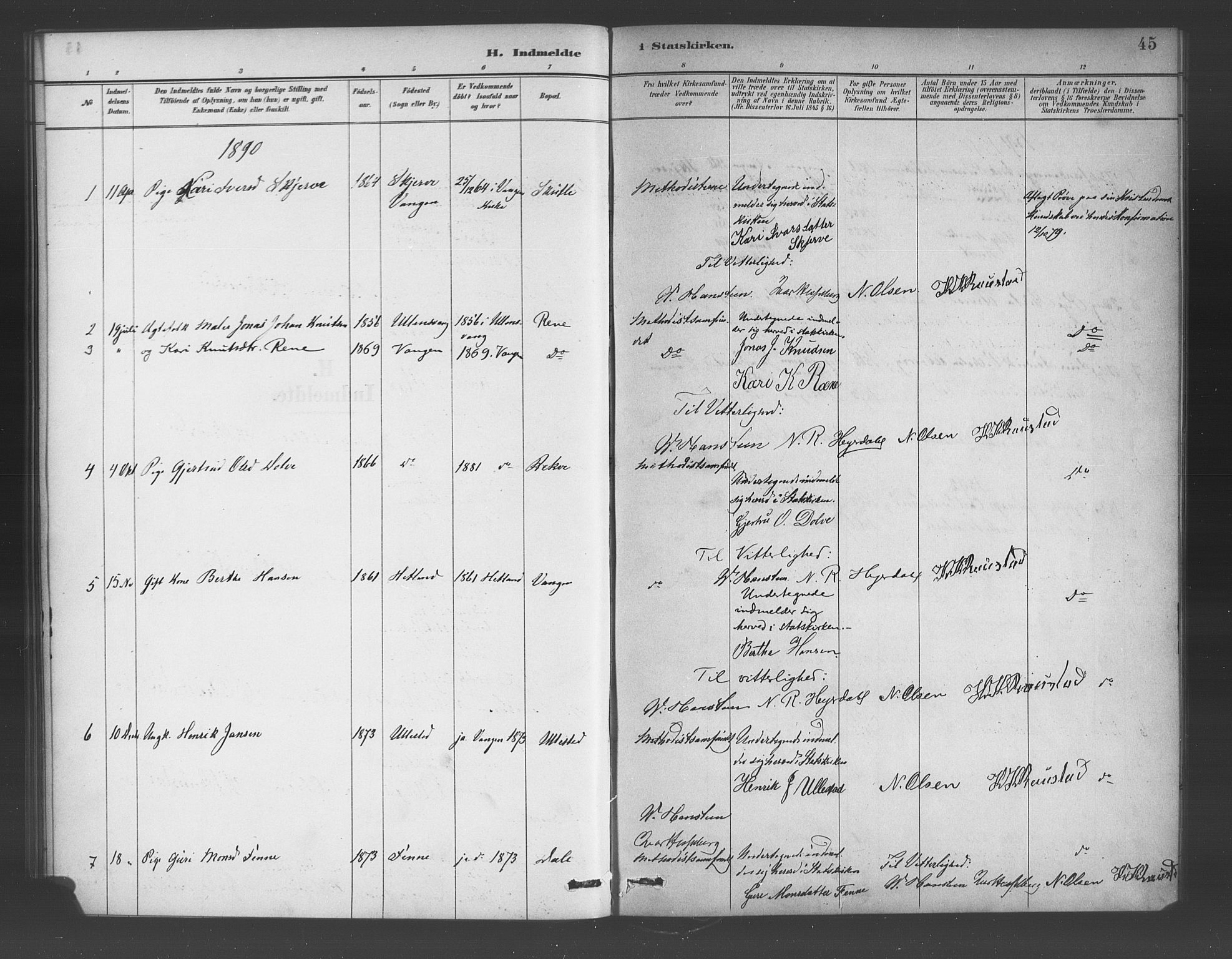 Voss sokneprestembete, AV/SAB-A-79001/H/Haa: Parish register (official) no. E 1, 1887-1928, p. 45