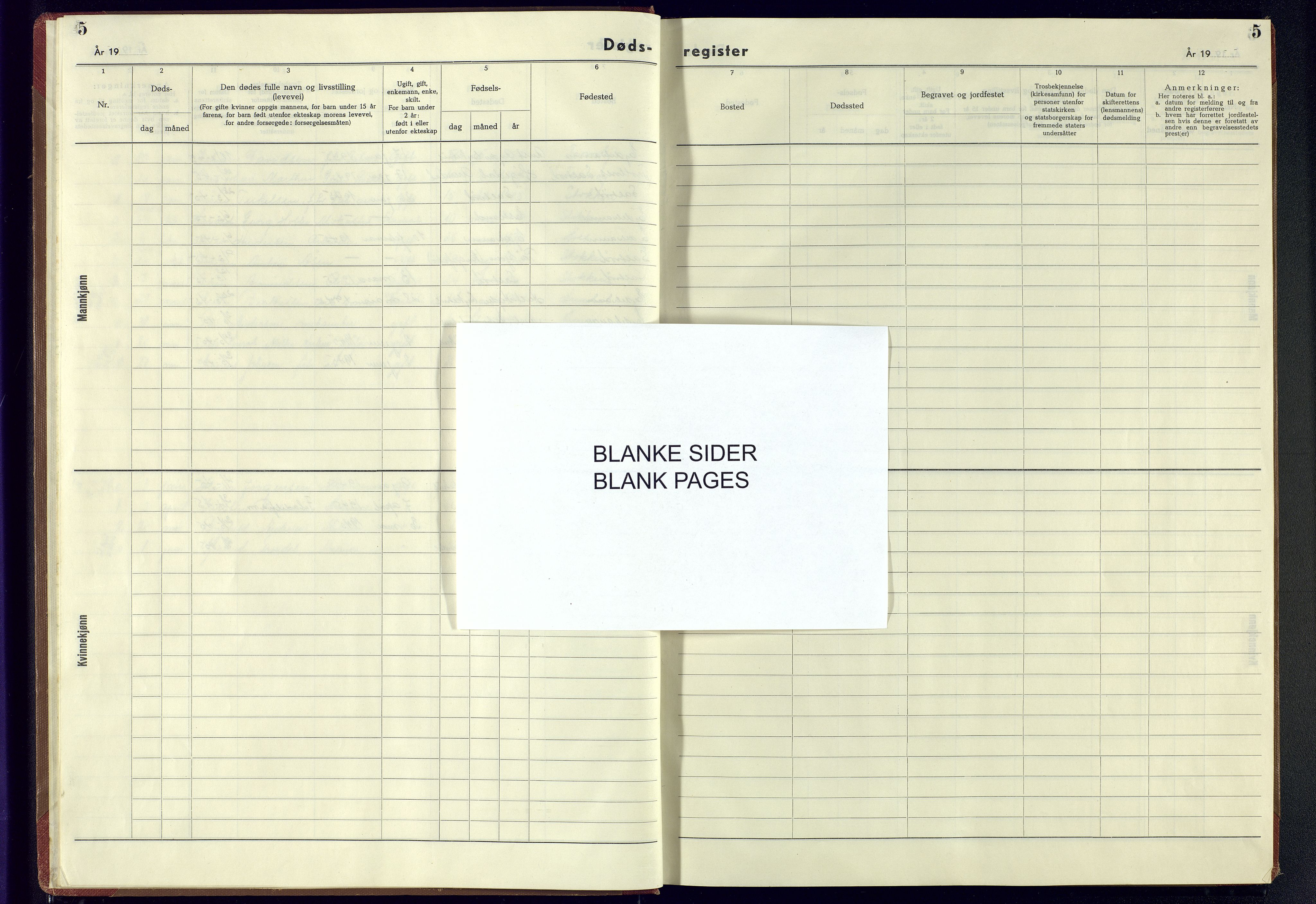 Austre Moland sokneprestkontor, AV/SAK-1111-0001/J/Jb/L0005: A-VI-21 - Dødsfallsregister Stokken, 1942-1945