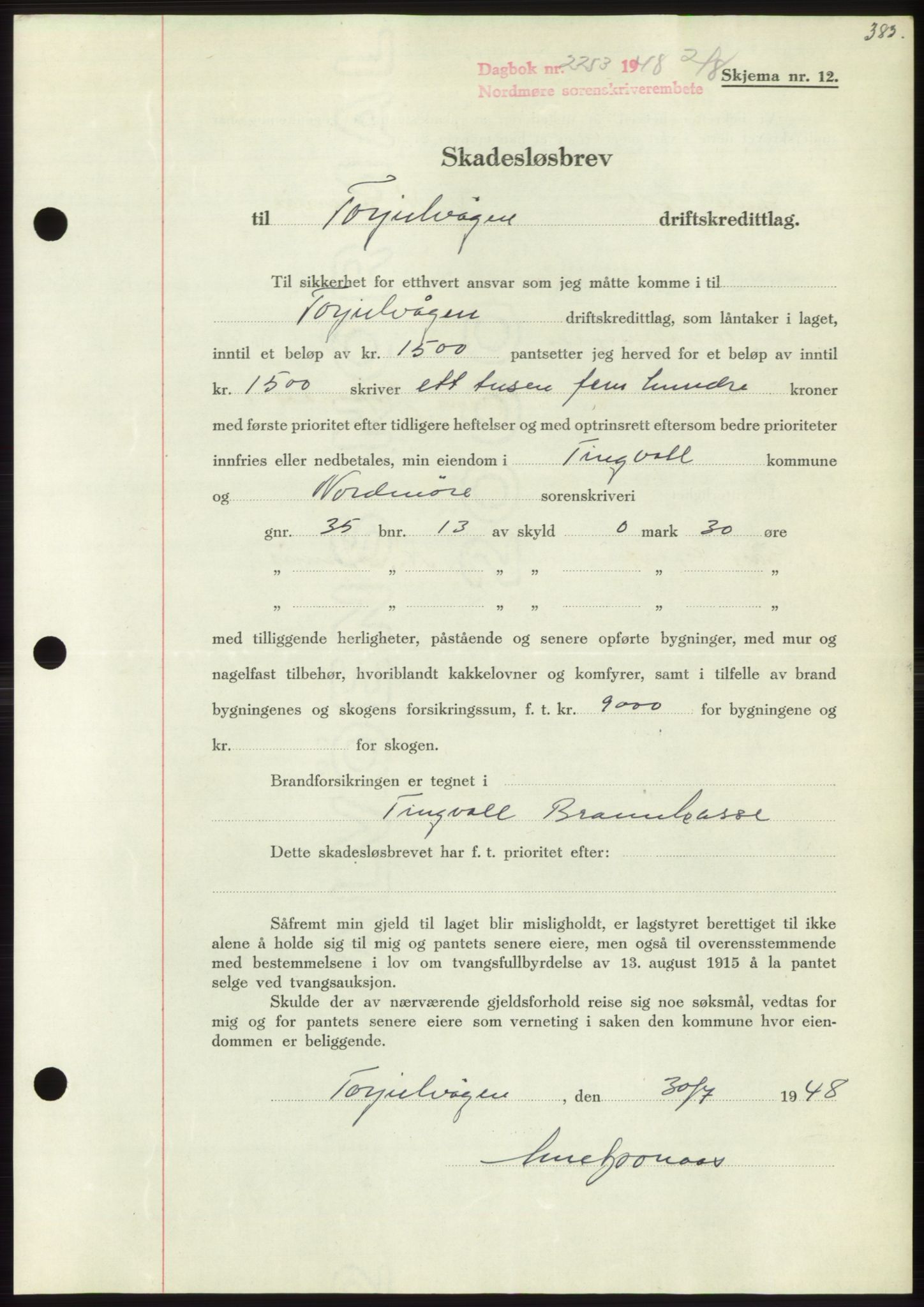 Nordmøre sorenskriveri, AV/SAT-A-4132/1/2/2Ca: Mortgage book no. B99, 1948-1948, Diary no: : 2253/1948