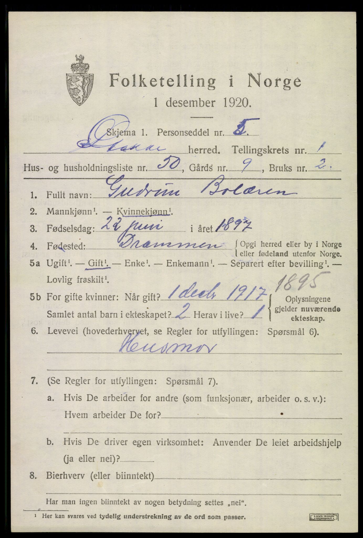 SAKO, 1920 census for Stokke, 1920, p. 2432