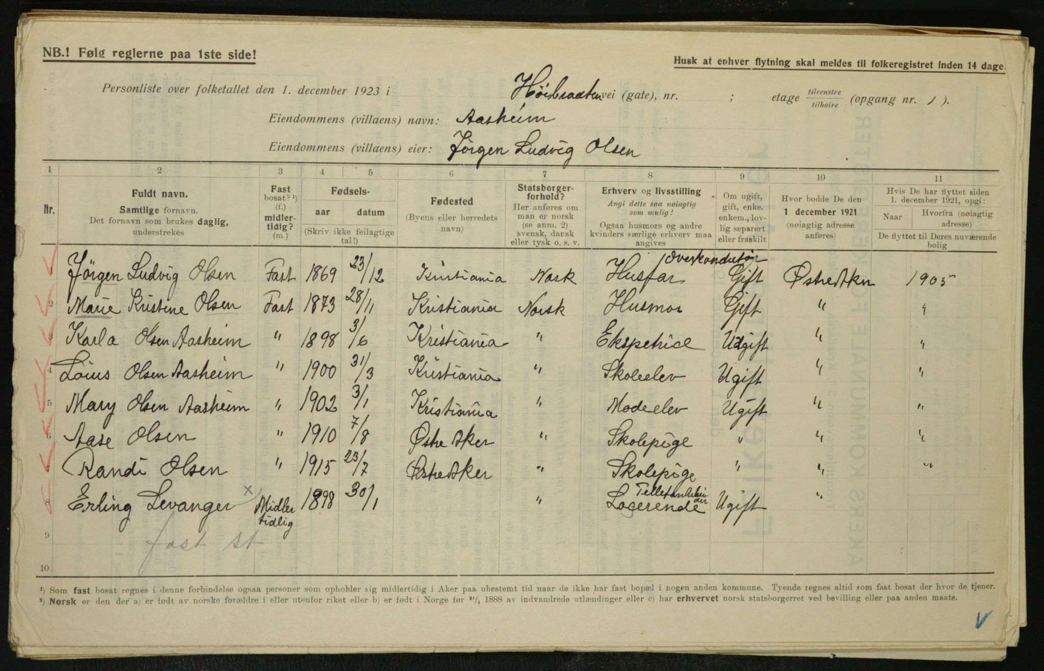 , Municipal Census 1923 for Aker, 1923, p. 27278