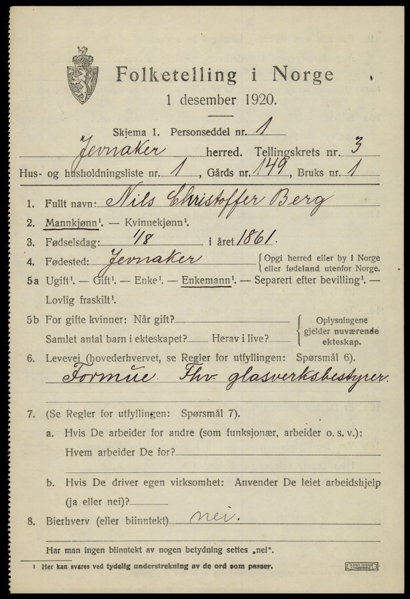 SAH, 1920 census for Jevnaker, 1920, p. 5371