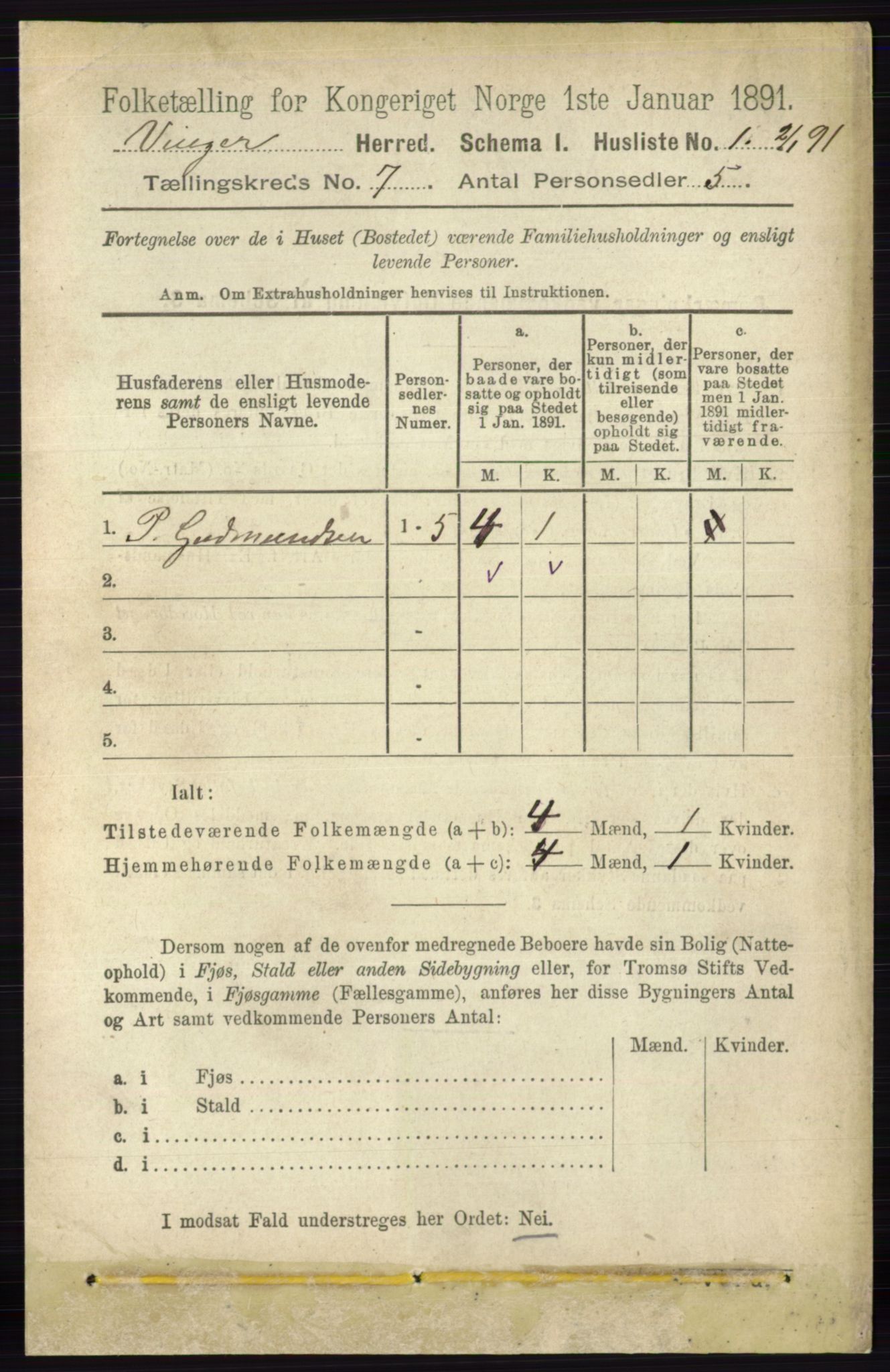 RA, 1891 census for 0421 Vinger, 1891, p. 3175