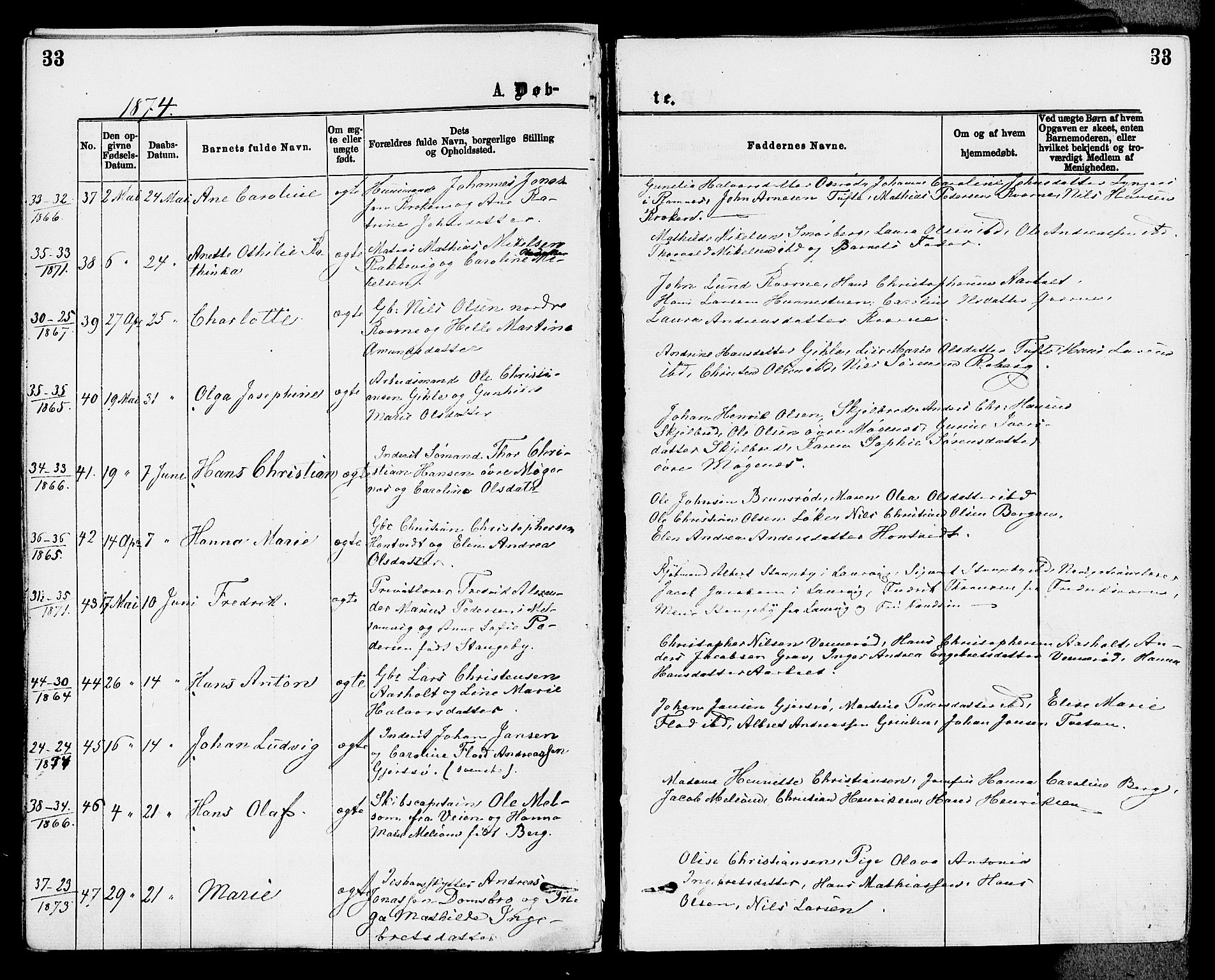 Stokke kirkebøker, AV/SAKO-A-320/F/Fa/L0009: Parish register (official) no. I 9, 1872-1883, p. 33