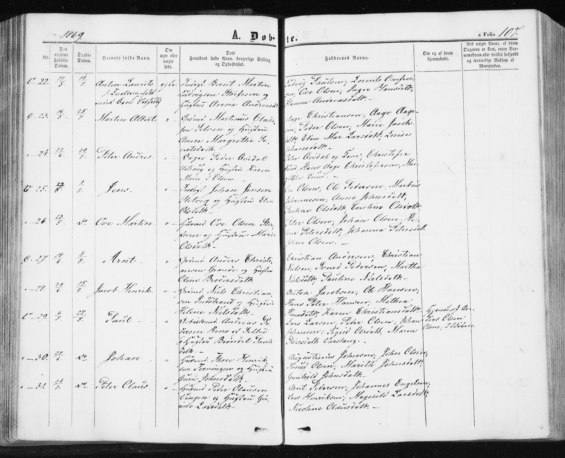 Ministerialprotokoller, klokkerbøker og fødselsregistre - Sør-Trøndelag, SAT/A-1456/659/L0737: Parish register (official) no. 659A07, 1857-1875, p. 107