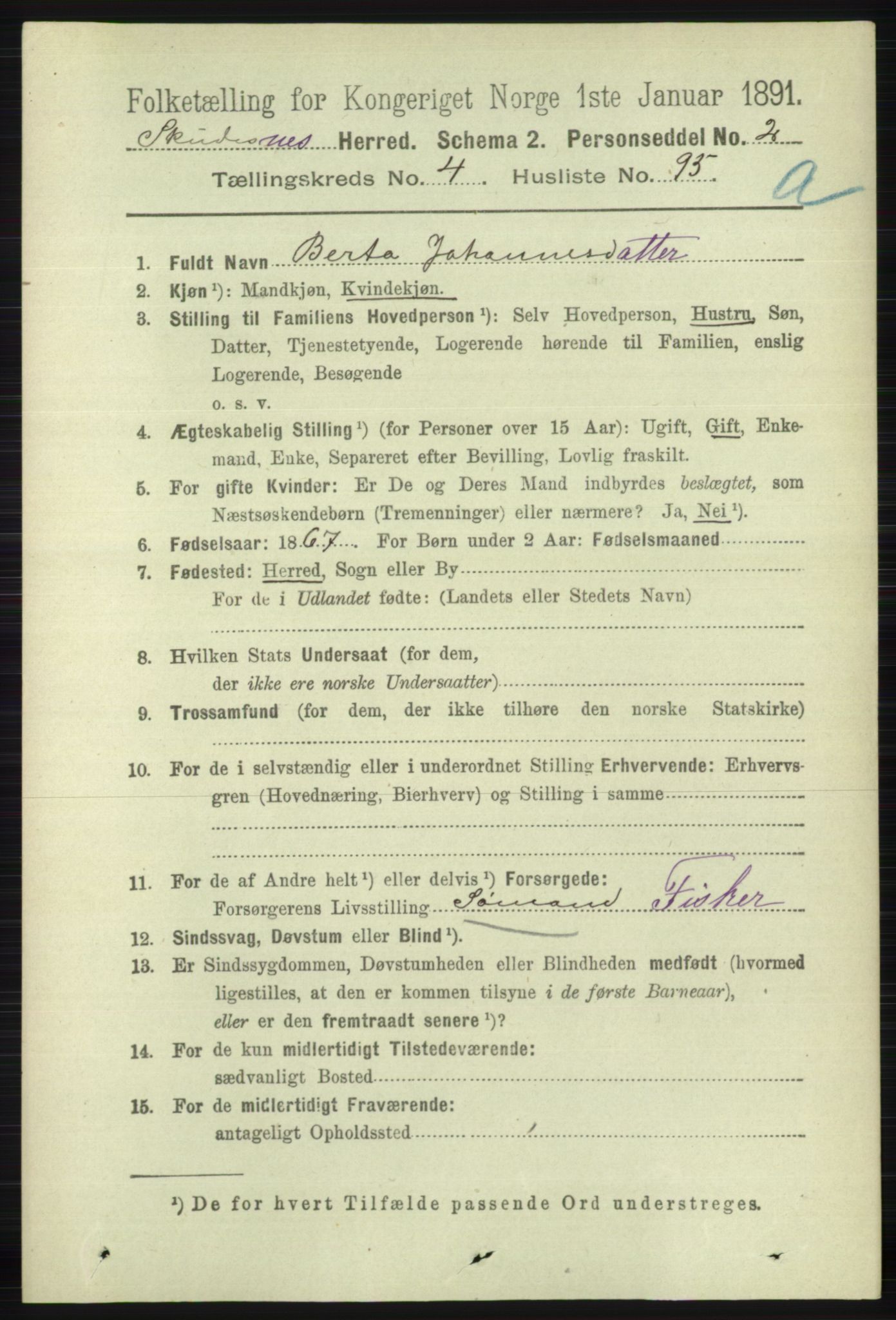 RA, 1891 census for 1150 Skudenes, 1891, p. 2450