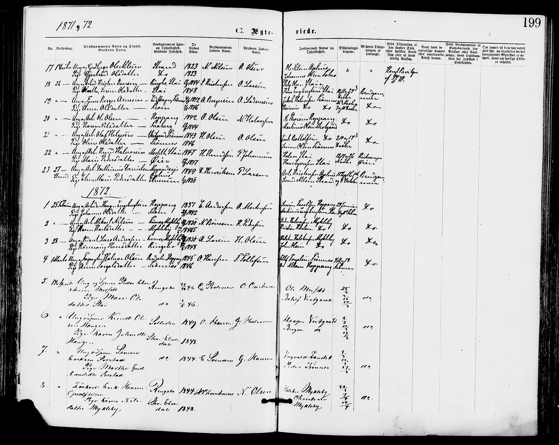 Stor-Elvdal prestekontor, SAH/PREST-052/H/Ha/Haa/L0001: Parish register (official) no. 1, 1871-1882, p. 199