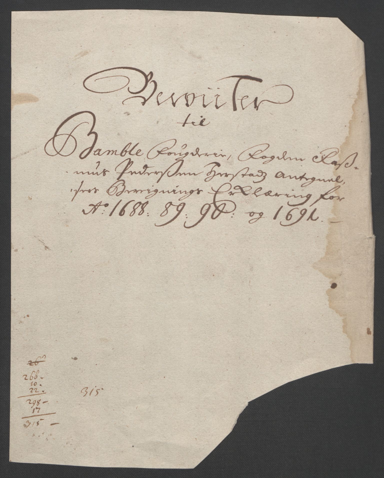 Rentekammeret inntil 1814, Reviderte regnskaper, Fogderegnskap, RA/EA-4092/R34/L2053: Fogderegnskap Bamble, 1693, p. 244