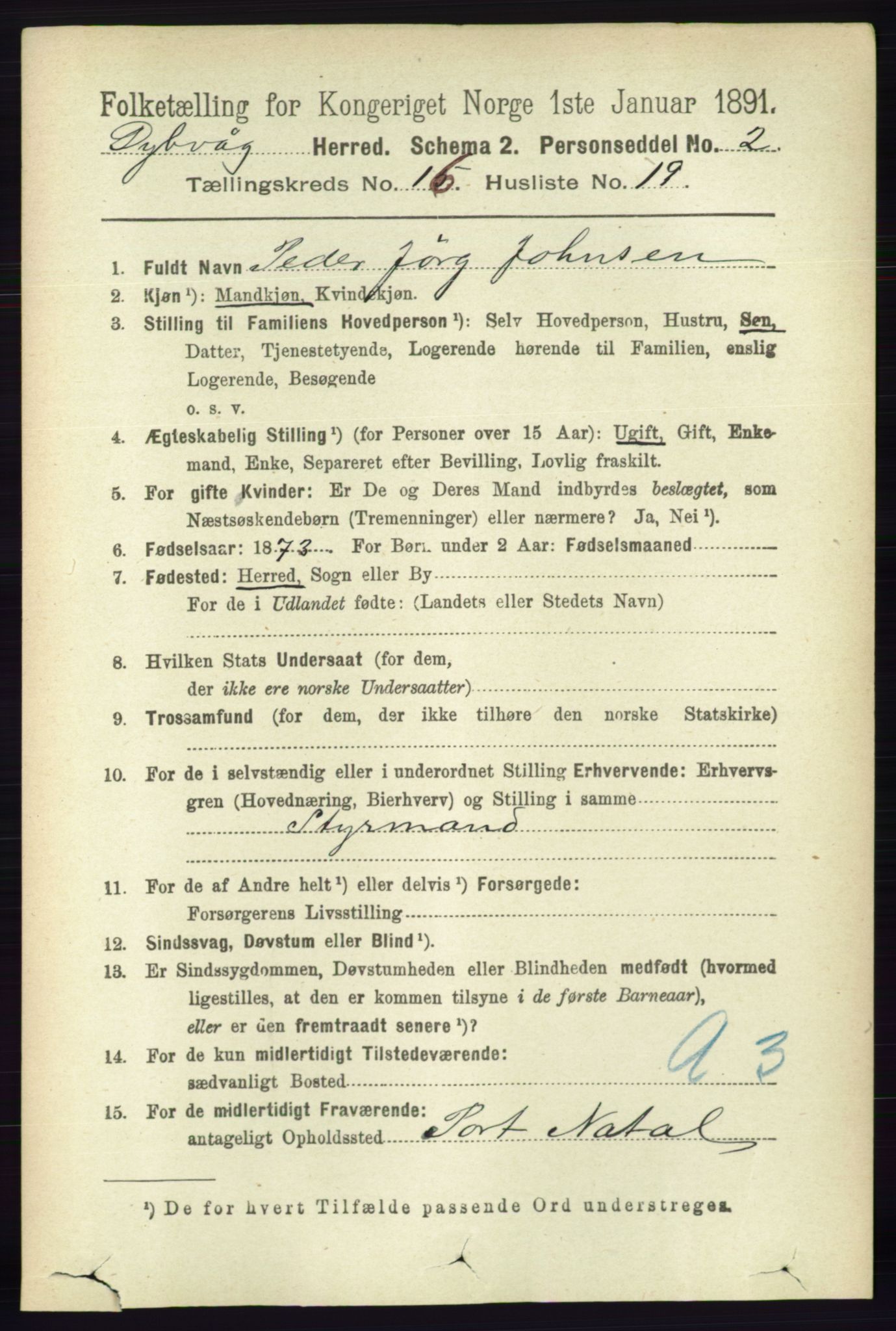 RA, 1891 census for 0915 Dypvåg, 1891, p. 6514