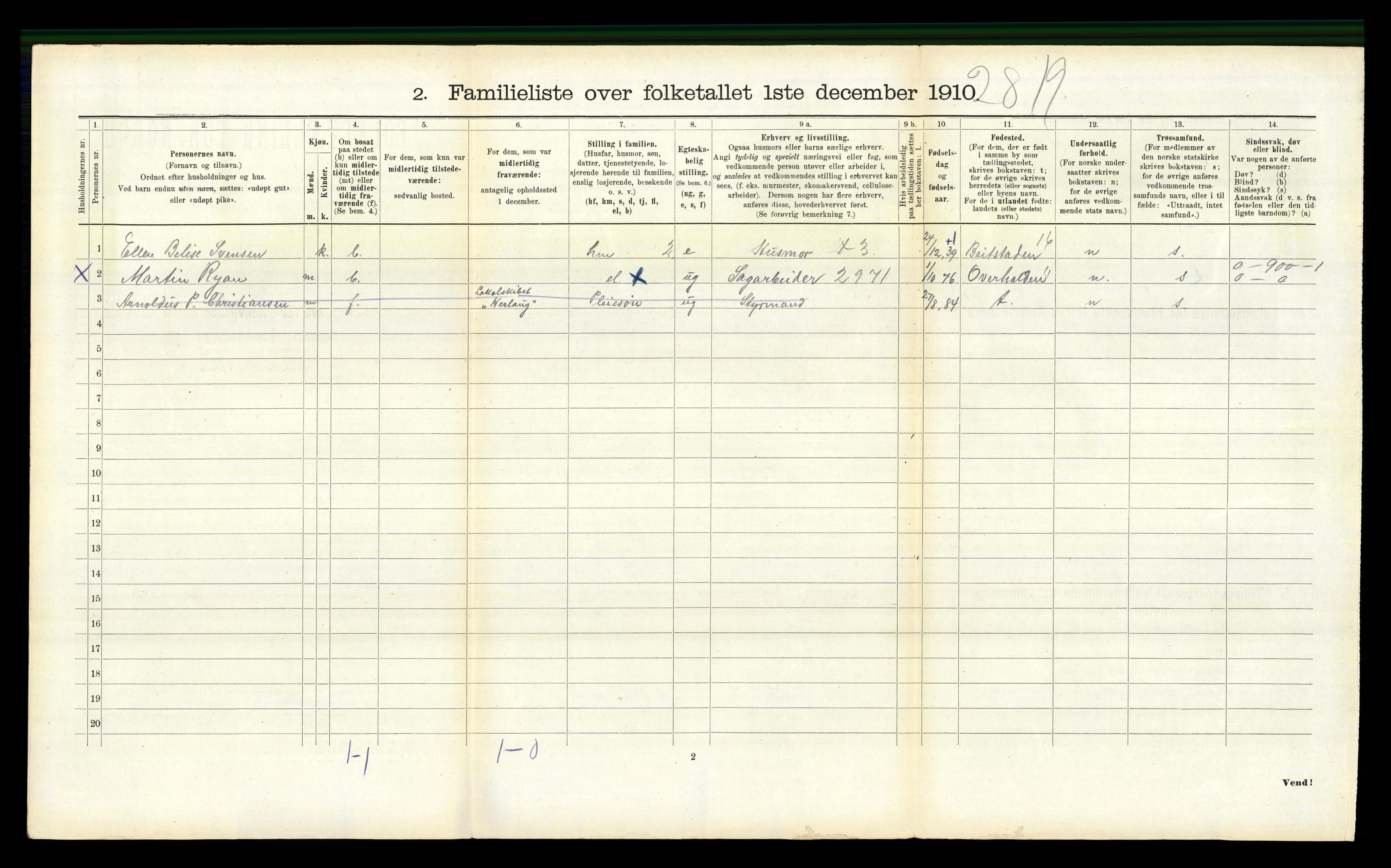 RA, 1910 census for Namsos, 1910, p. 379