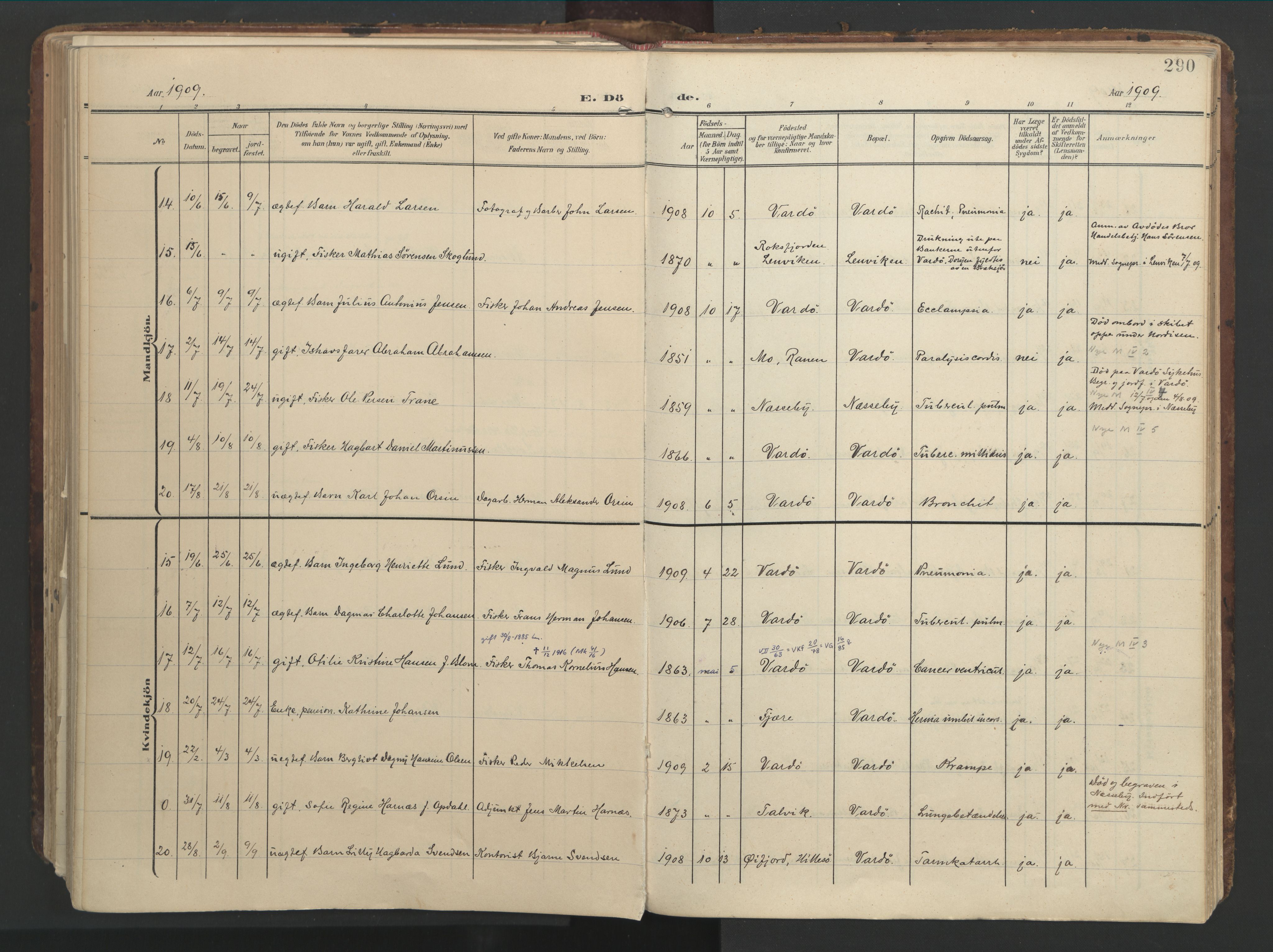 Vardø sokneprestkontor, AV/SATØ-S-1332/H/Ha/L0012kirke: Parish register (official) no. 12, 1907-1921, p. 290