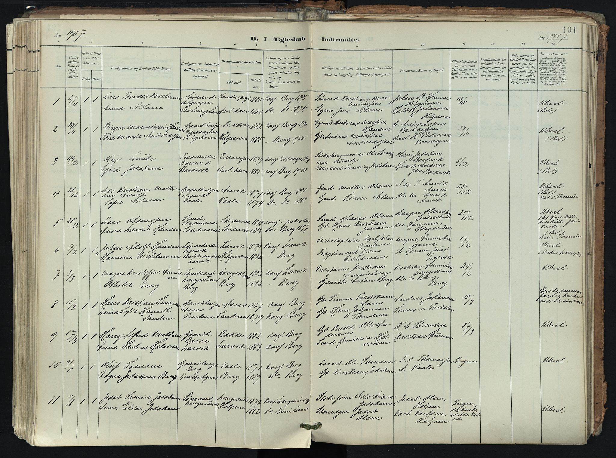 Brunlanes kirkebøker, AV/SAKO-A-342/F/Fb/L0003: Parish register (official) no. II 3, 1900-1922, p. 191