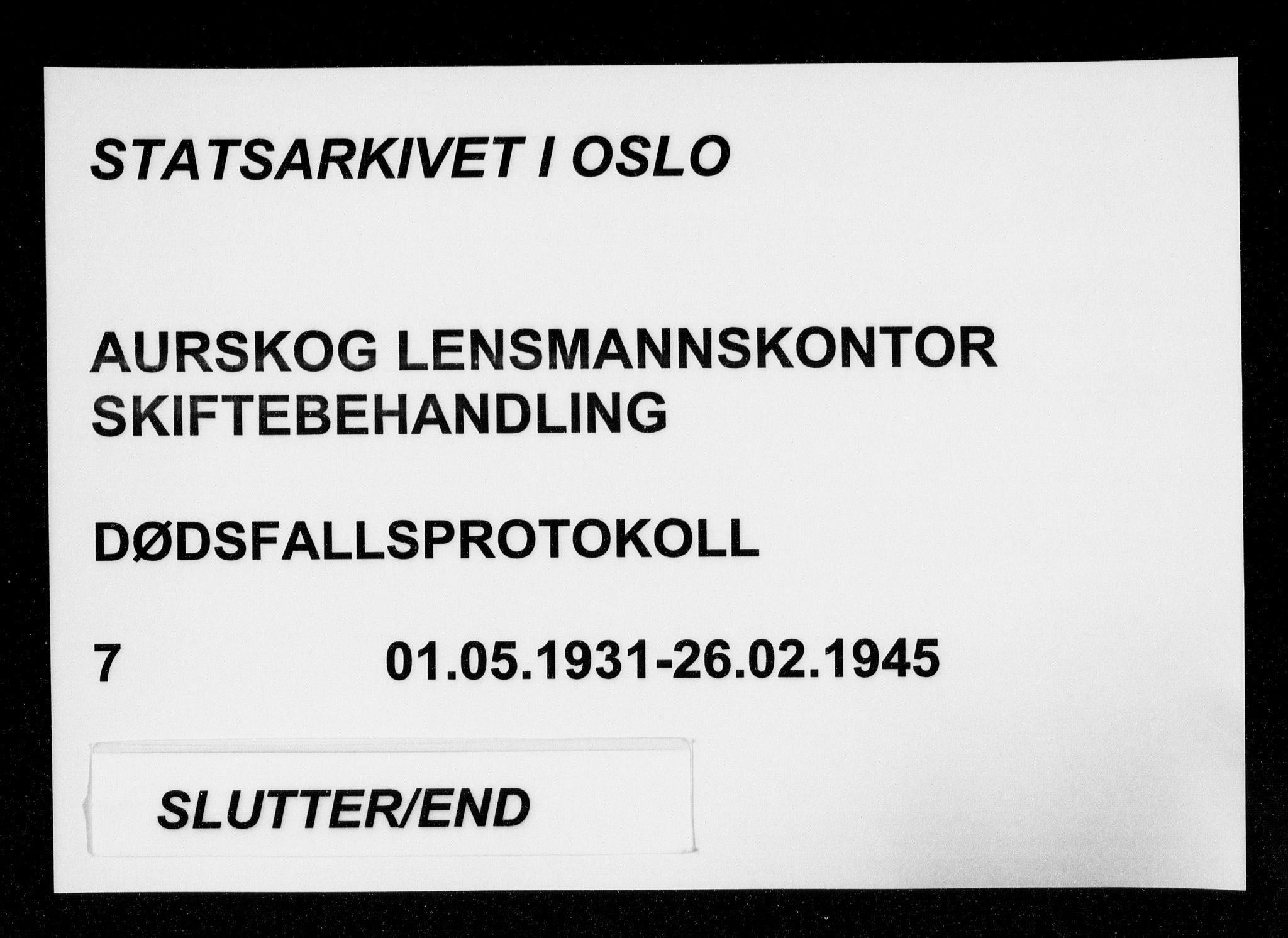 Aurskog lensmannskontor, AV/SAO-A-10350/H/Ha/Haa/L0007: Dødsfallsprotokoll, 1931-1945