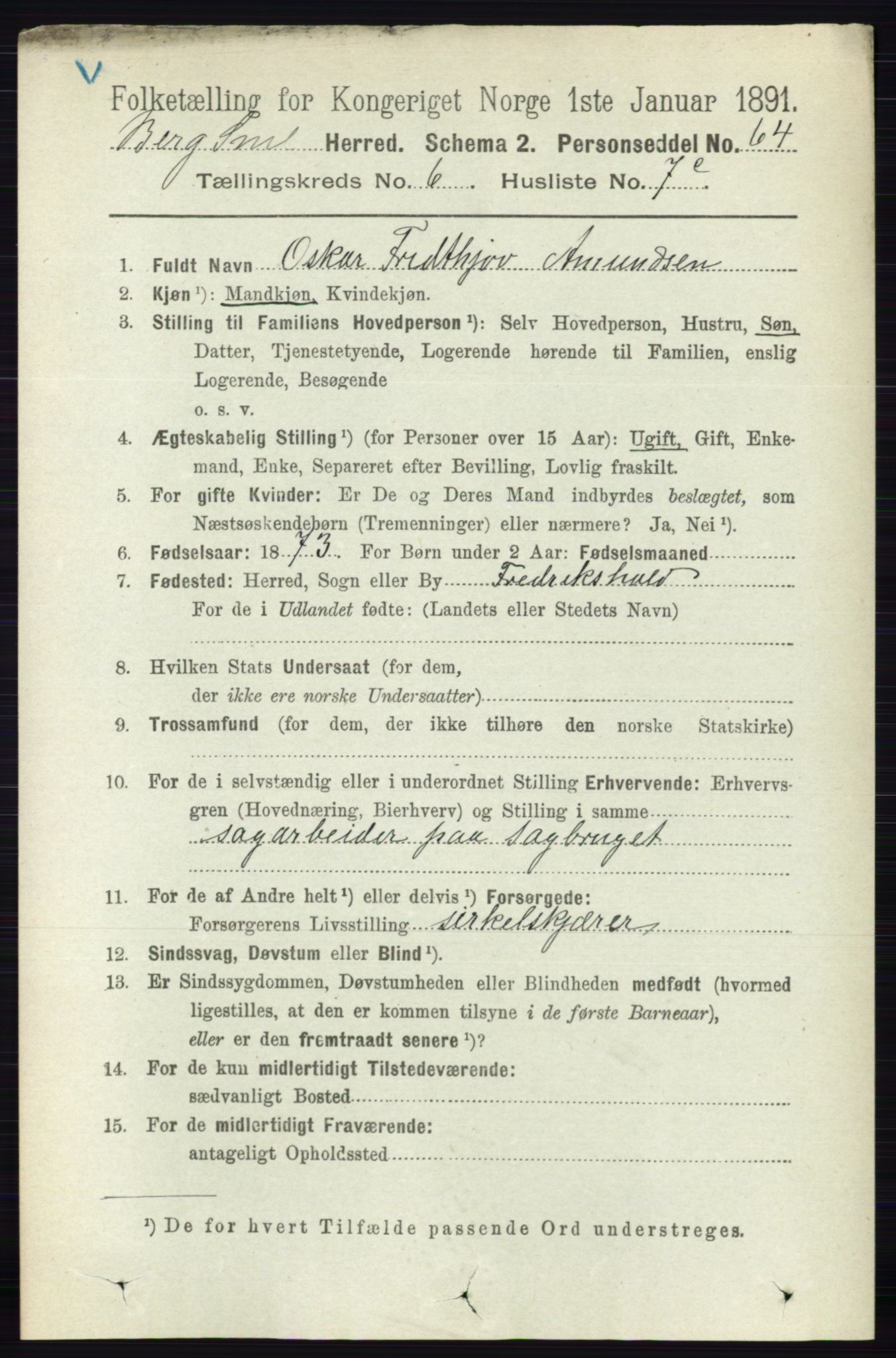 RA, 1891 census for 0116 Berg, 1891, p. 3935