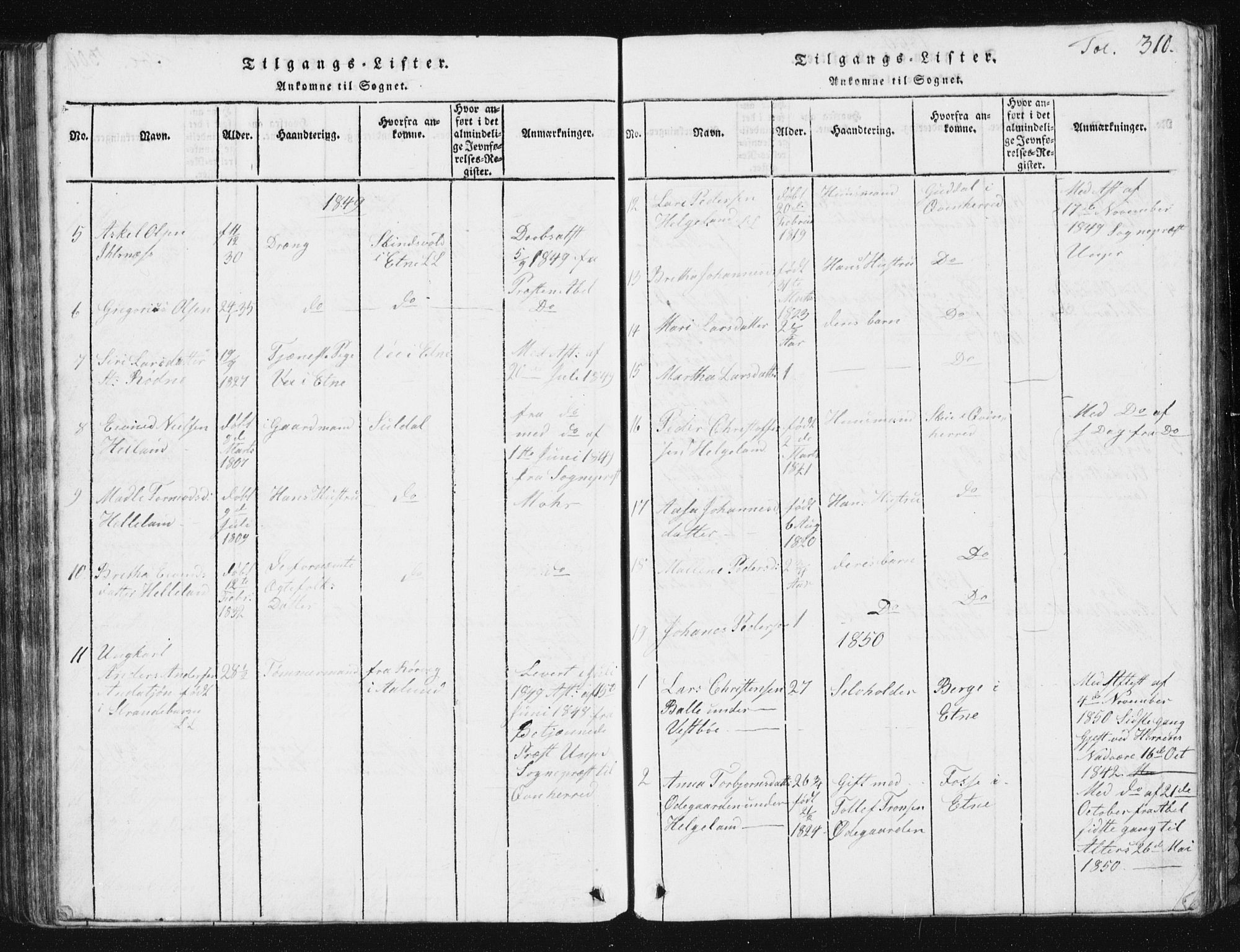 Vikedal sokneprestkontor, SAST/A-101840/01/V: Parish register (copy) no. B 2, 1816-1863, p. 310