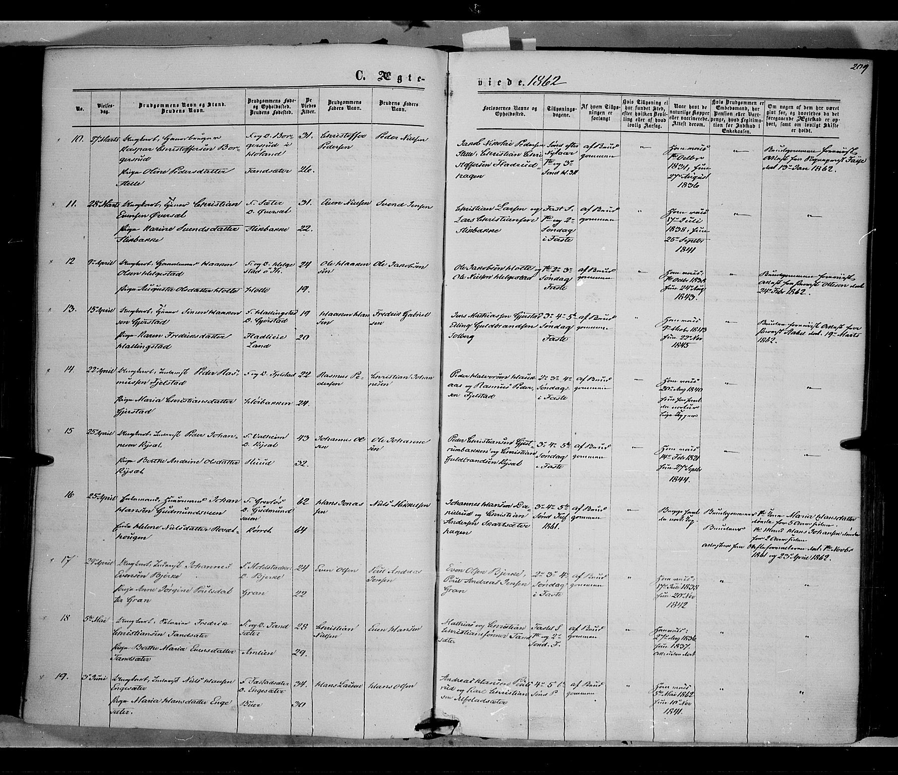 Vestre Toten prestekontor, SAH/PREST-108/H/Ha/Haa/L0007: Parish register (official) no. 7, 1862-1869, p. 209