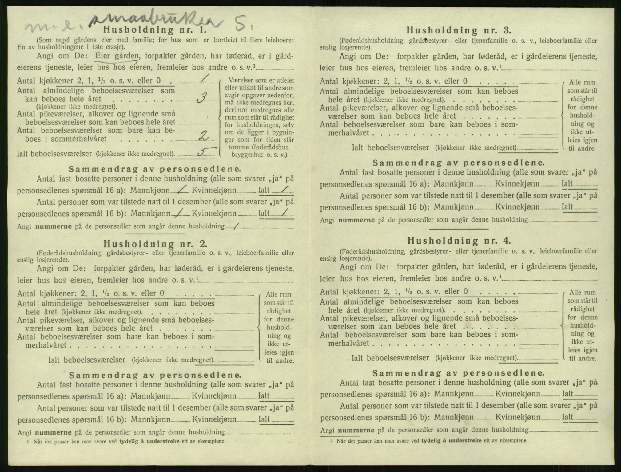 SAT, 1920 census for Sunnylven, 1920, p. 497