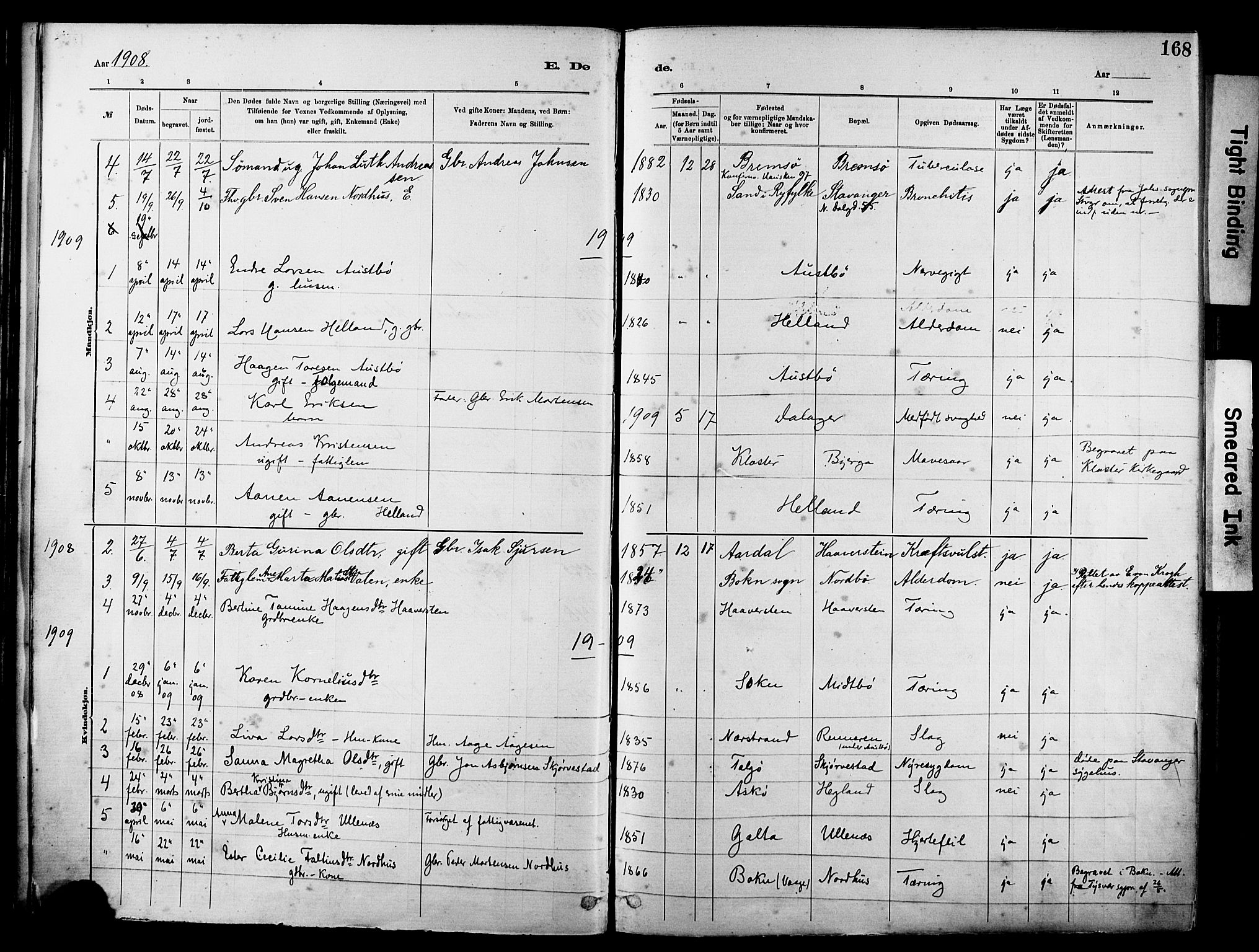 Rennesøy sokneprestkontor, SAST/A -101827/H/Ha/Haa/L0012: Parish register (official) no. A 13, 1885-1917, p. 168