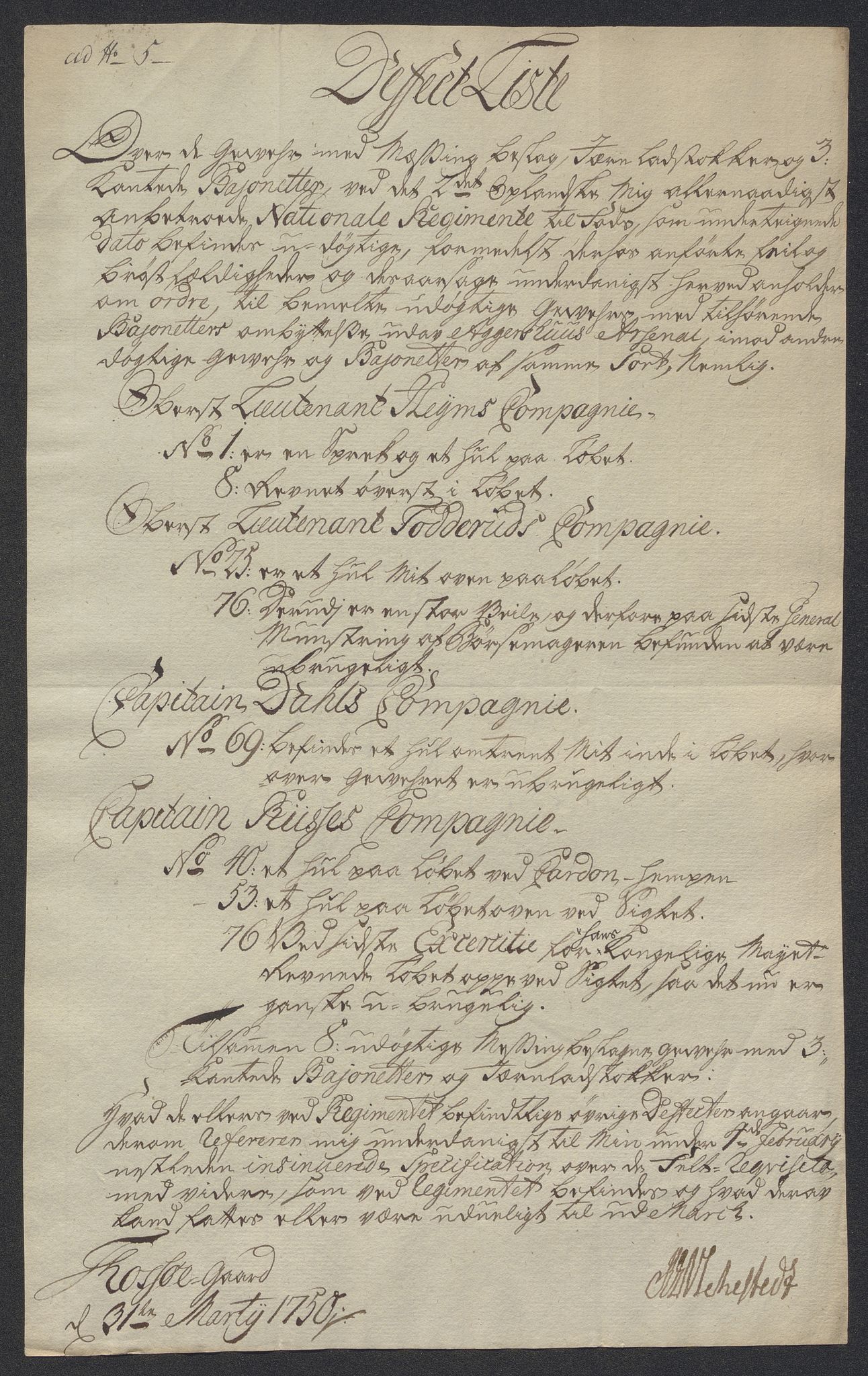 Kommanderende general (KG I) med Det norske krigsdirektorium, AV/RA-EA-5419/D/L0398: 2. Opplandske nasjonale infanteriregiment: Lister, 1745-1767, p. 218