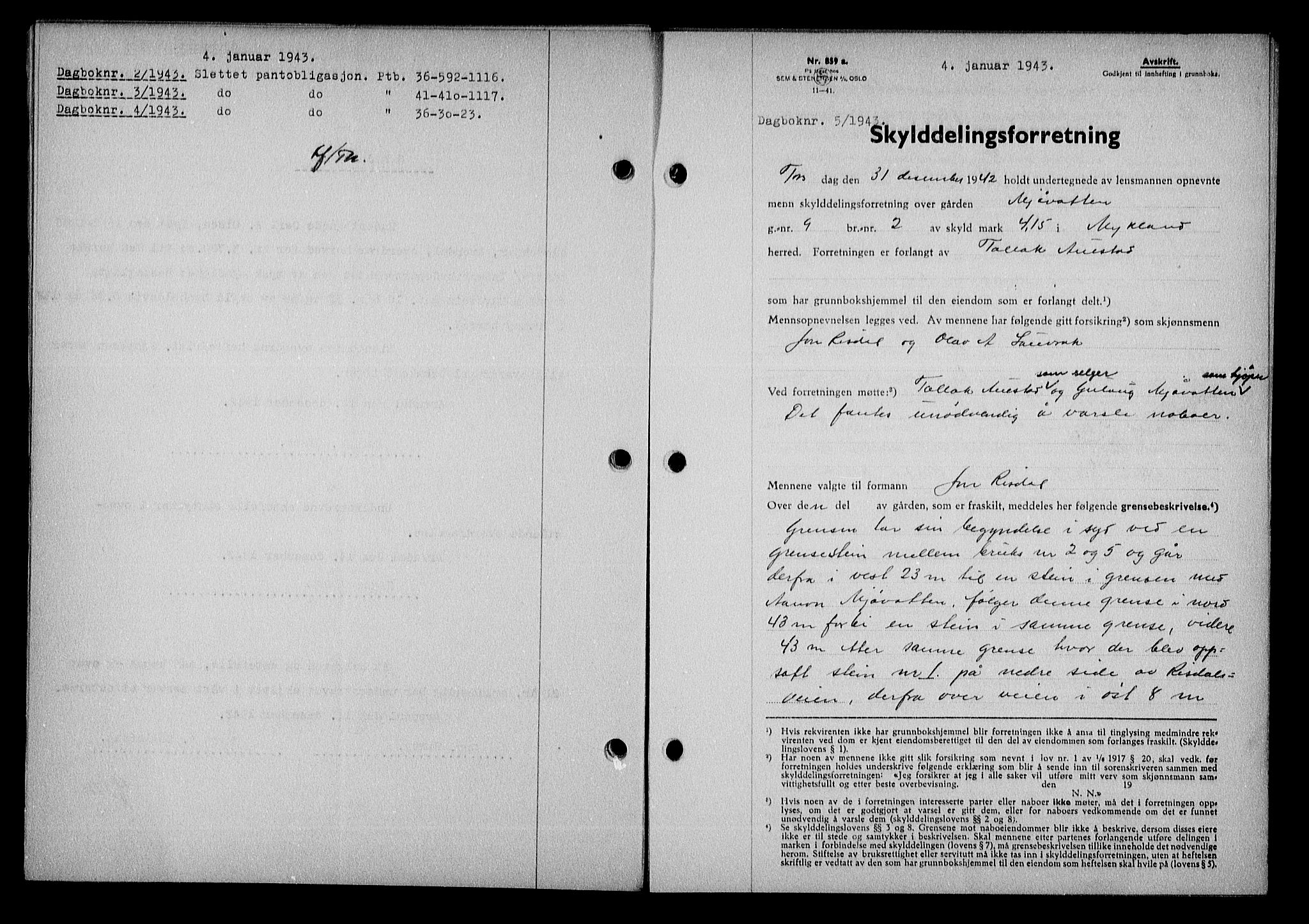 Nedenes sorenskriveri, SAK/1221-0006/G/Gb/Gba/L0050: Mortgage book no. A-IV, 1942-1943, Diary no: : 5/1943