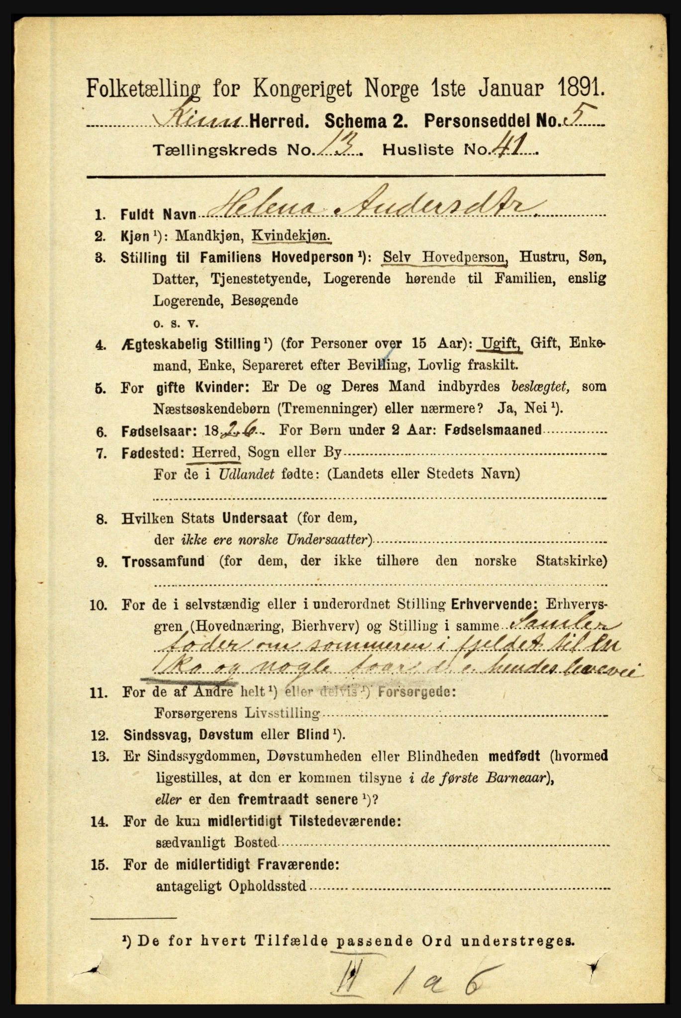RA, 1891 census for 1437 Kinn, 1891, p. 5339