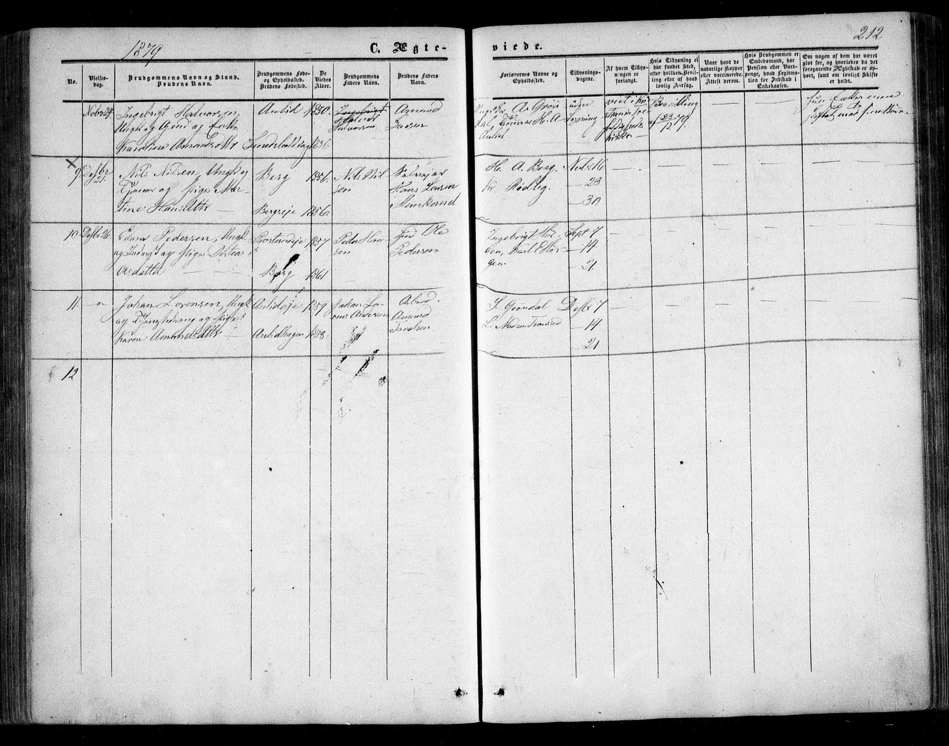 Nes prestekontor Kirkebøker, AV/SAO-A-10410/F/Fc/L0001: Parish register (official) no. III 1, 1859-1882, p. 212