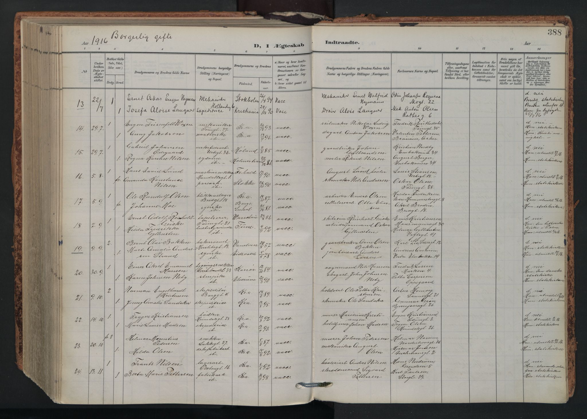 Grønland prestekontor Kirkebøker, SAO/A-10848/F/Fa/L0017: Parish register (official) no. 17, 1906-1934, p. 388