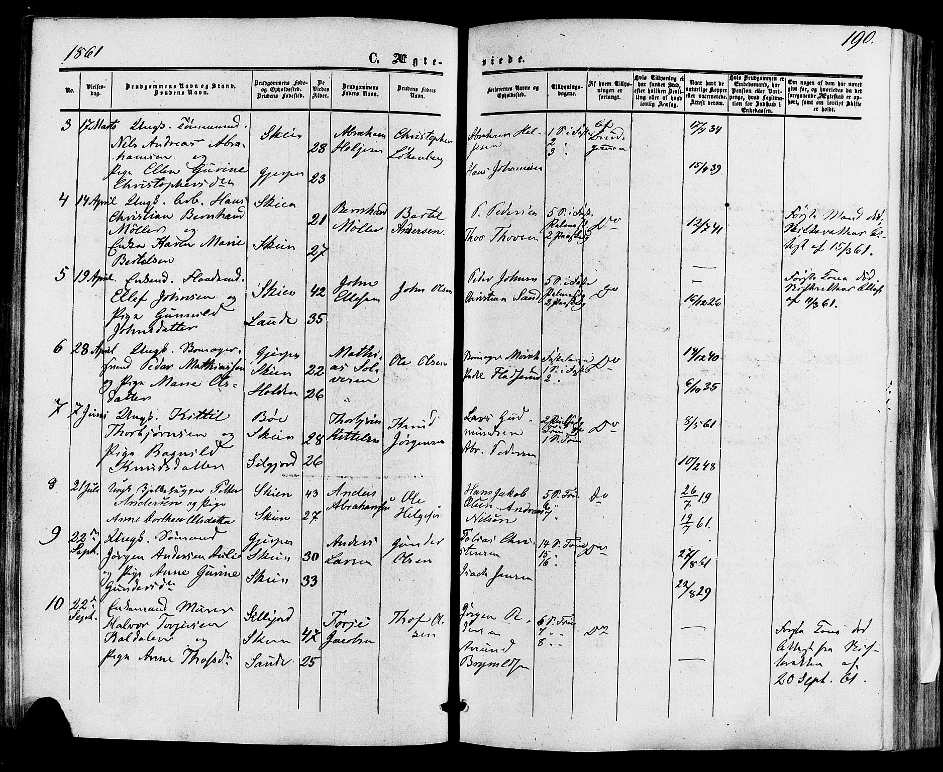 Skien kirkebøker, SAKO/A-302/F/Fa/L0007: Parish register (official) no. 7, 1856-1865, p. 190
