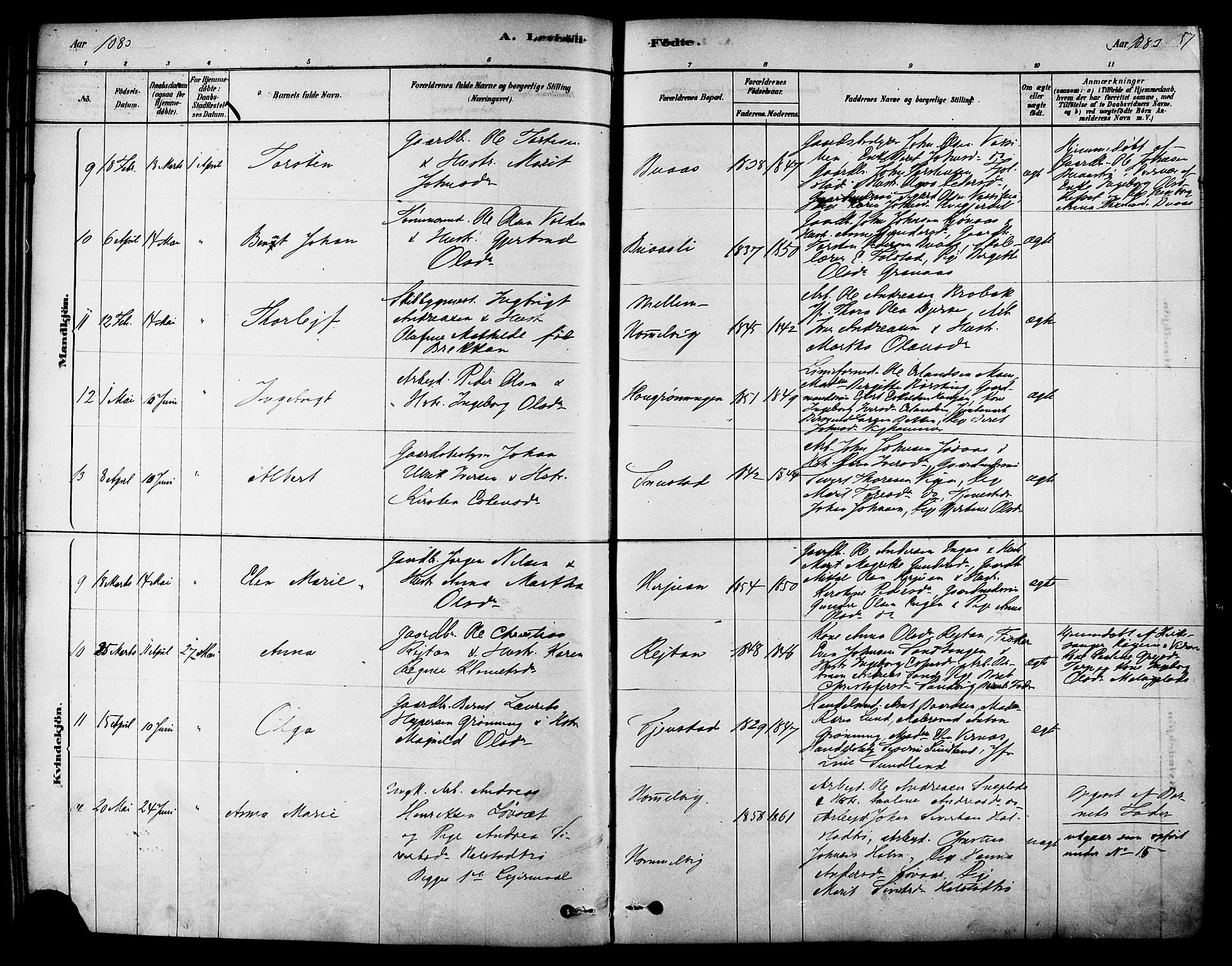 Ministerialprotokoller, klokkerbøker og fødselsregistre - Sør-Trøndelag, AV/SAT-A-1456/616/L0410: Parish register (official) no. 616A07, 1878-1893, p. 57