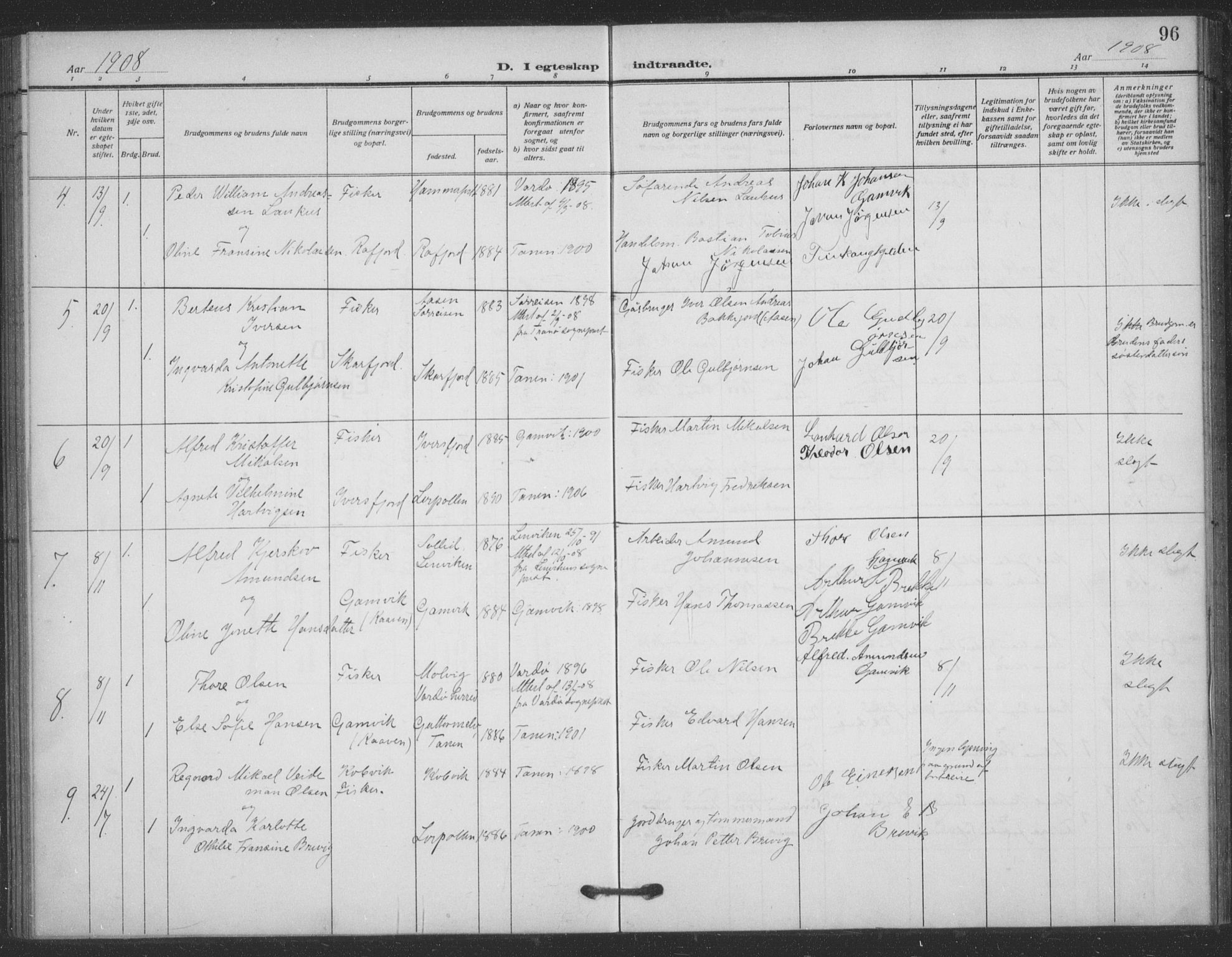 Tana sokneprestkontor, SATØ/S-1334/H/Ha/L0008kirke: Parish register (official) no. 8, 1908-1920, p. 96