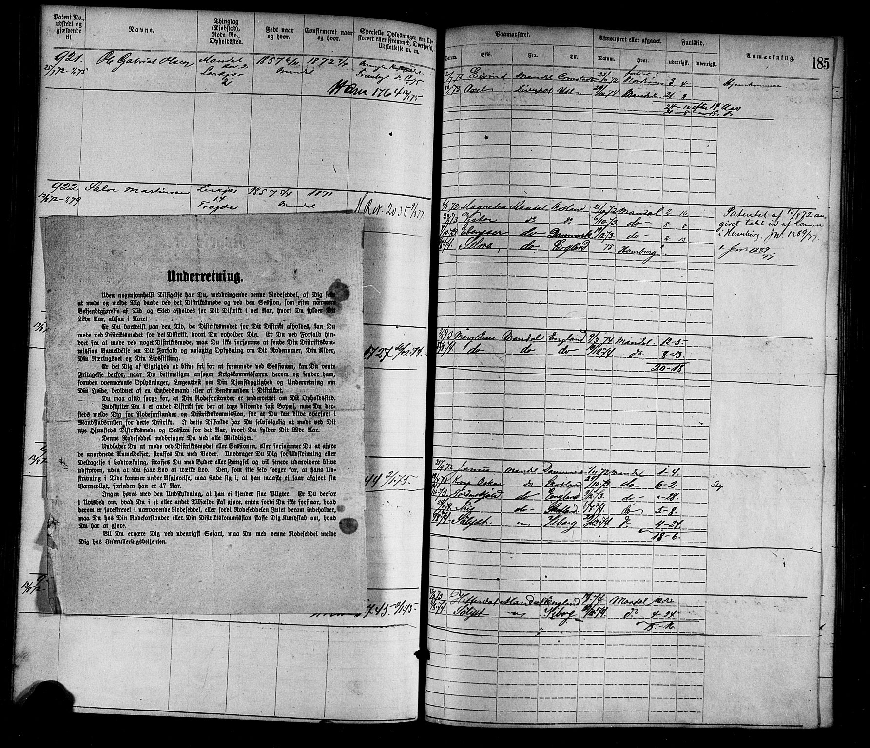 Mandal mønstringskrets, SAK/2031-0016/F/Fa/L0001: Annotasjonsrulle nr 1-1920 med register, L-3, 1869-1881, p. 219