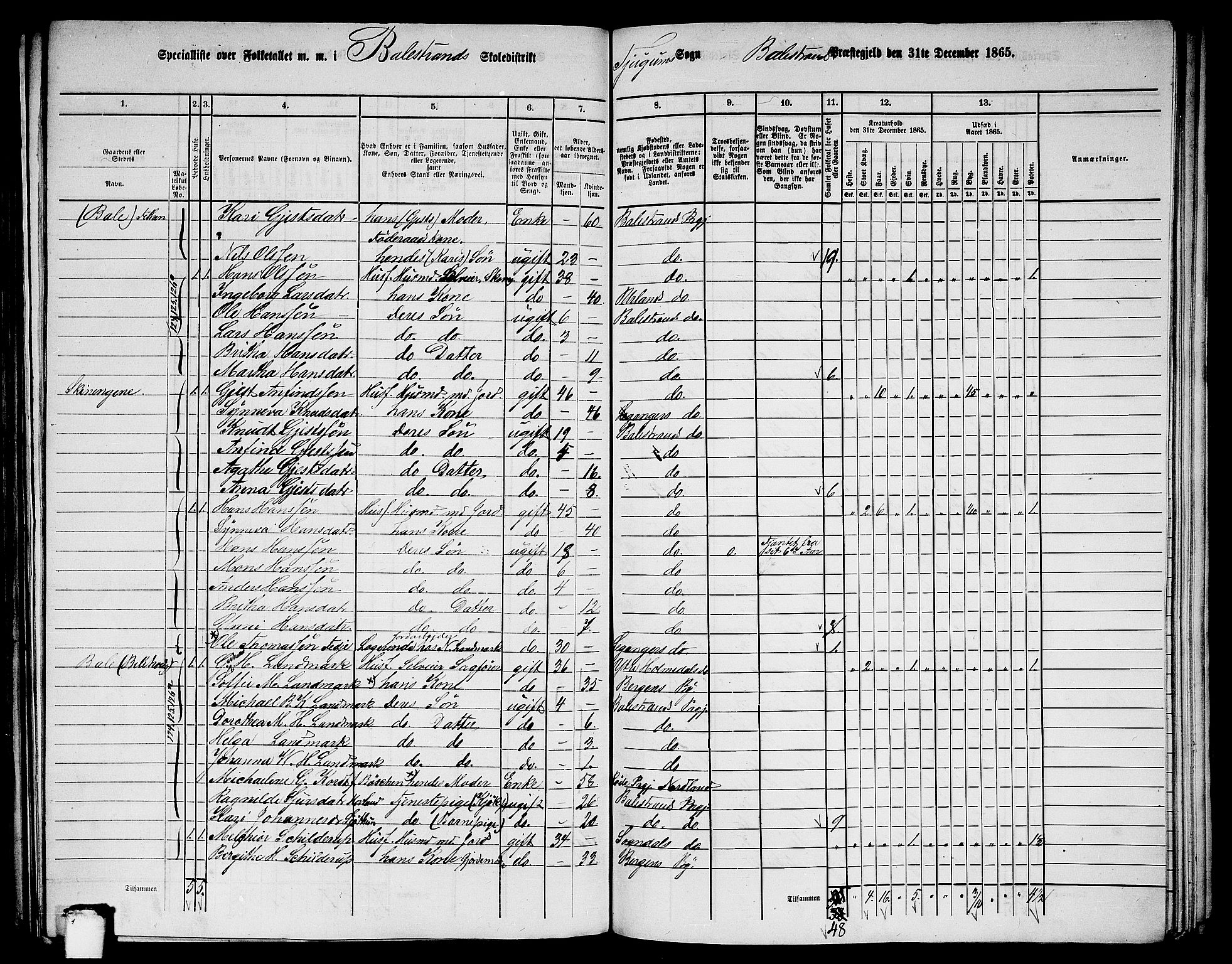 RA, 1865 census for Balestrand, 1865, p. 15