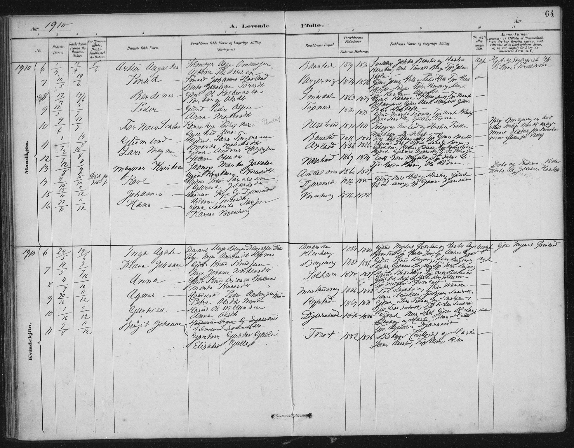 Nedstrand sokneprestkontor, AV/SAST-A-101841/01/IV: Parish register (official) no. A 12, 1887-1915, p. 64