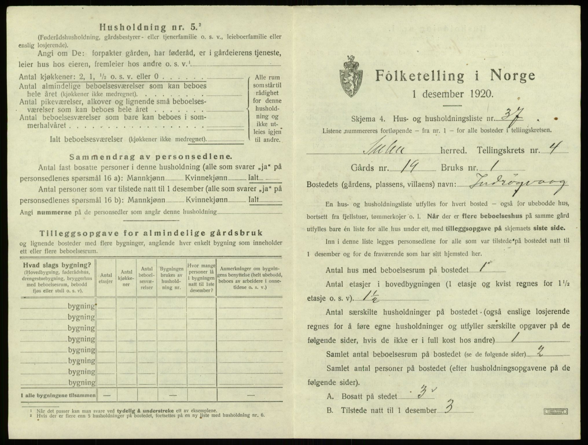 SAB, 1920 census for Solund, 1920, p. 296