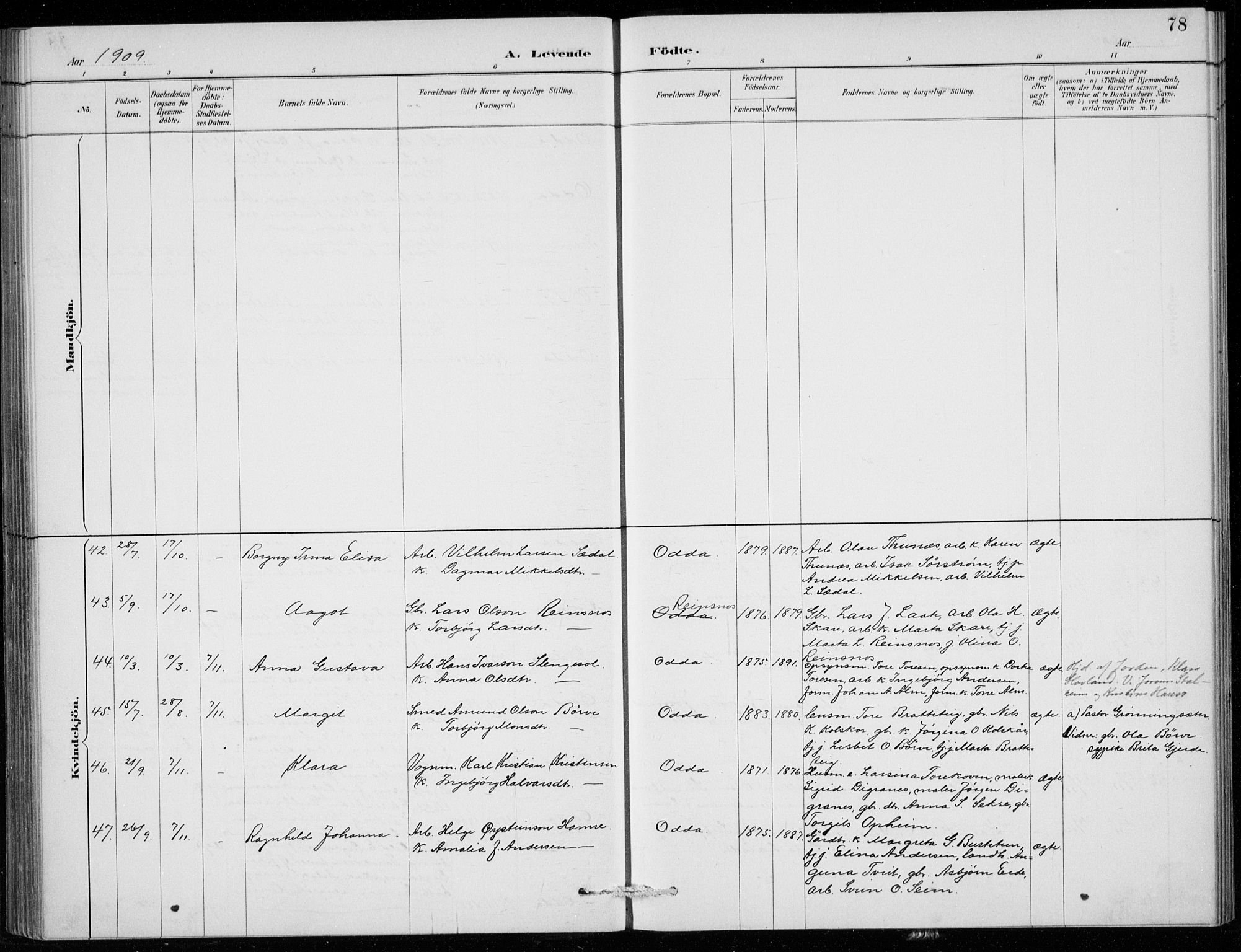 Odda Sokneprestembete, AV/SAB-A-77201/H/Hab: Parish register (copy) no. B  1, 1887-1909, p. 78