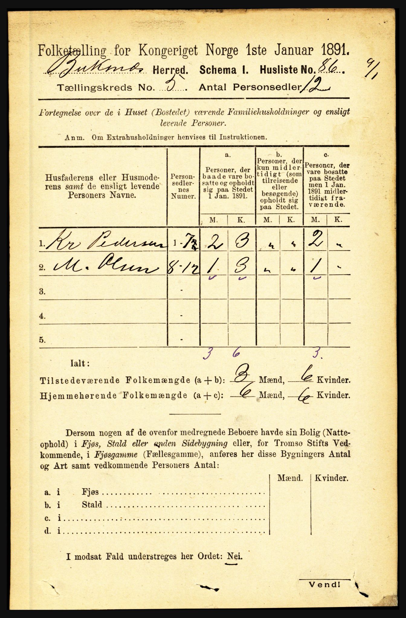 RA, 1891 census for 1860 Buksnes, 1891, p. 3865