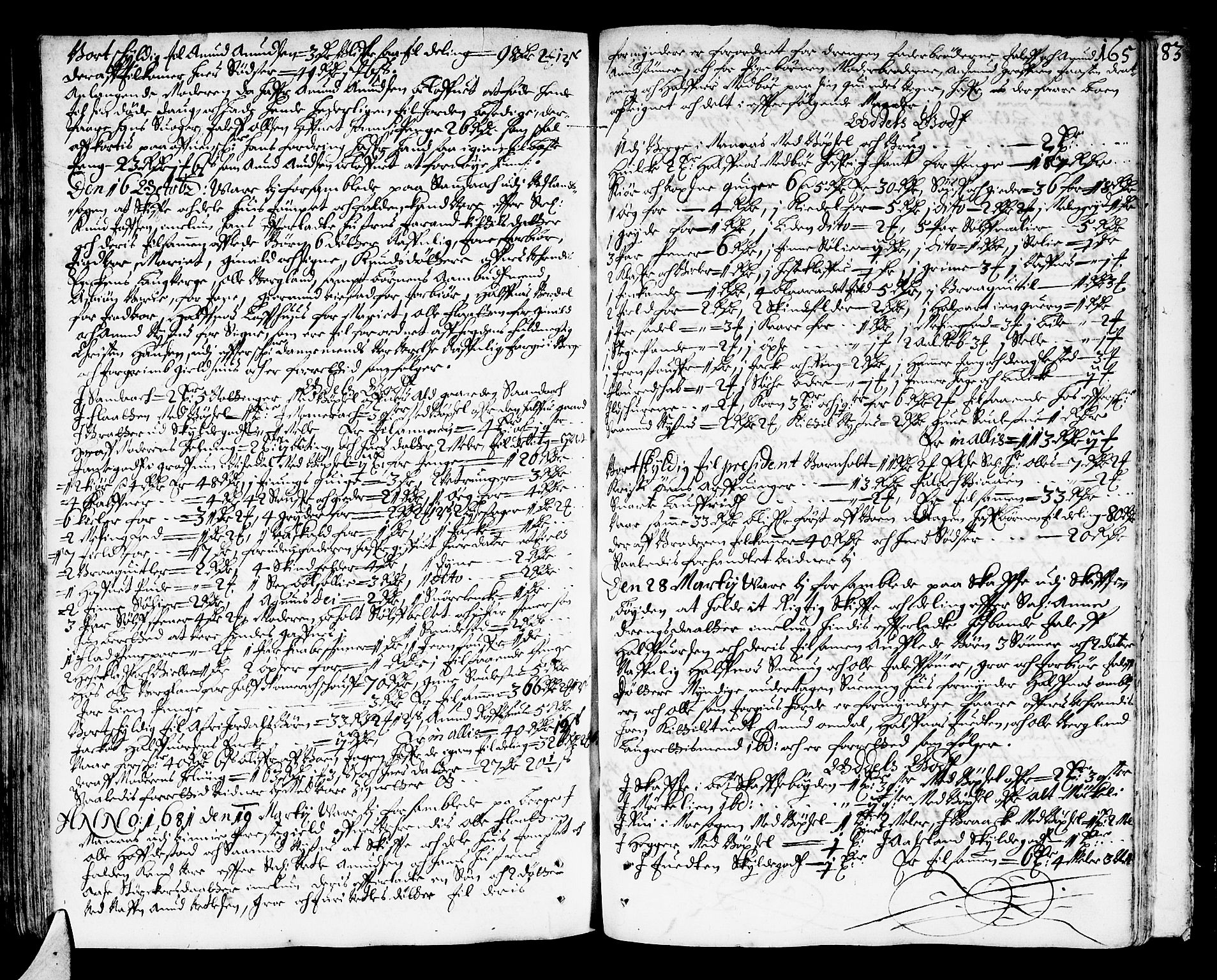 Bamble sorenskriveri, AV/SAKO-A-214/H/Hb/Hba/Hbaa/L0001: Skifteprotokoll, 1665-1686, p. 164b-165a